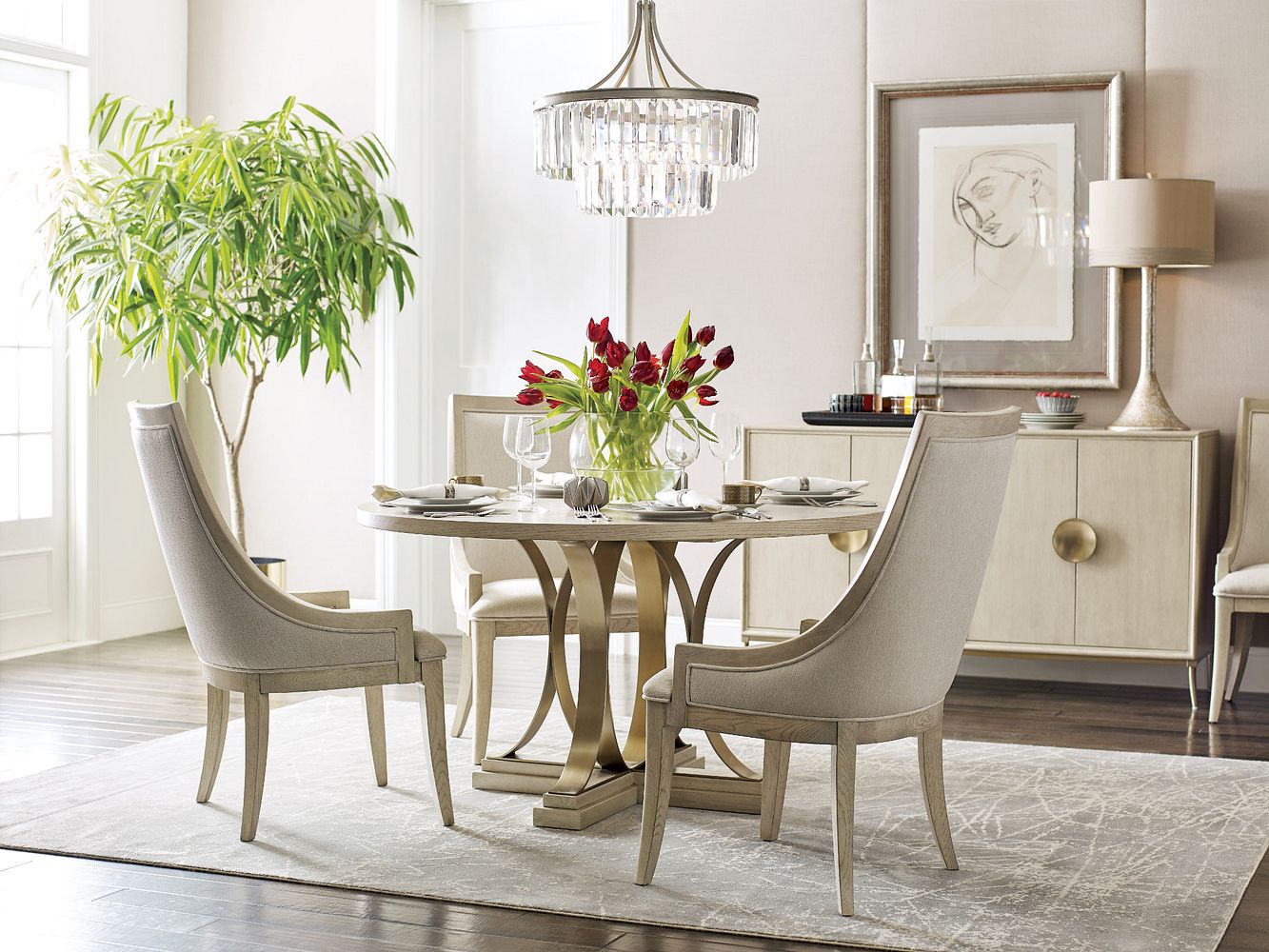 American Drew Lenox Plaza Dining Table in Alabaster/Champagne