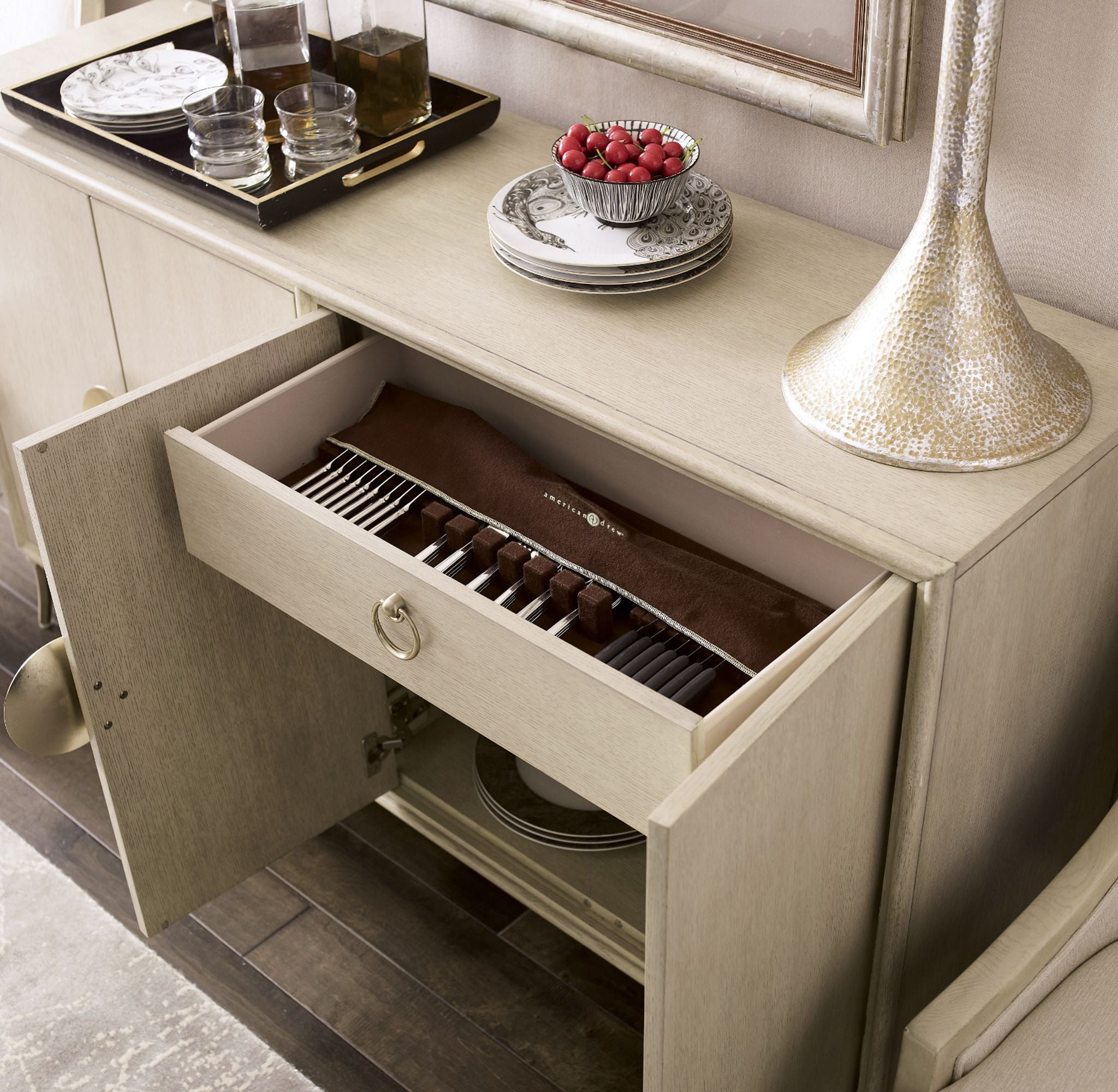 American Drew Lenox Laguna Credenza in Alabaster/Champagne