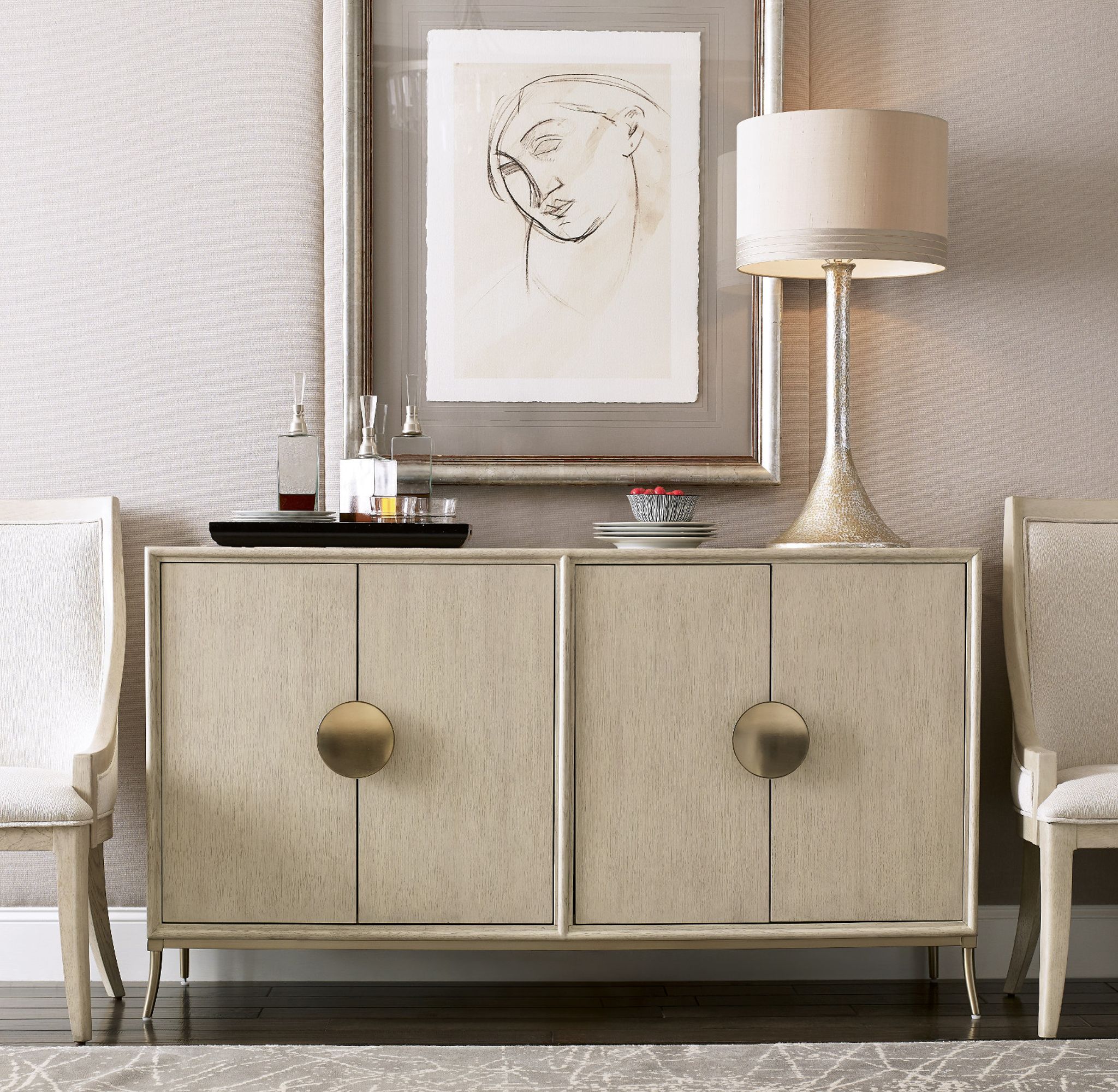 American Drew Lenox Laguna Credenza in Alabaster/Champagne