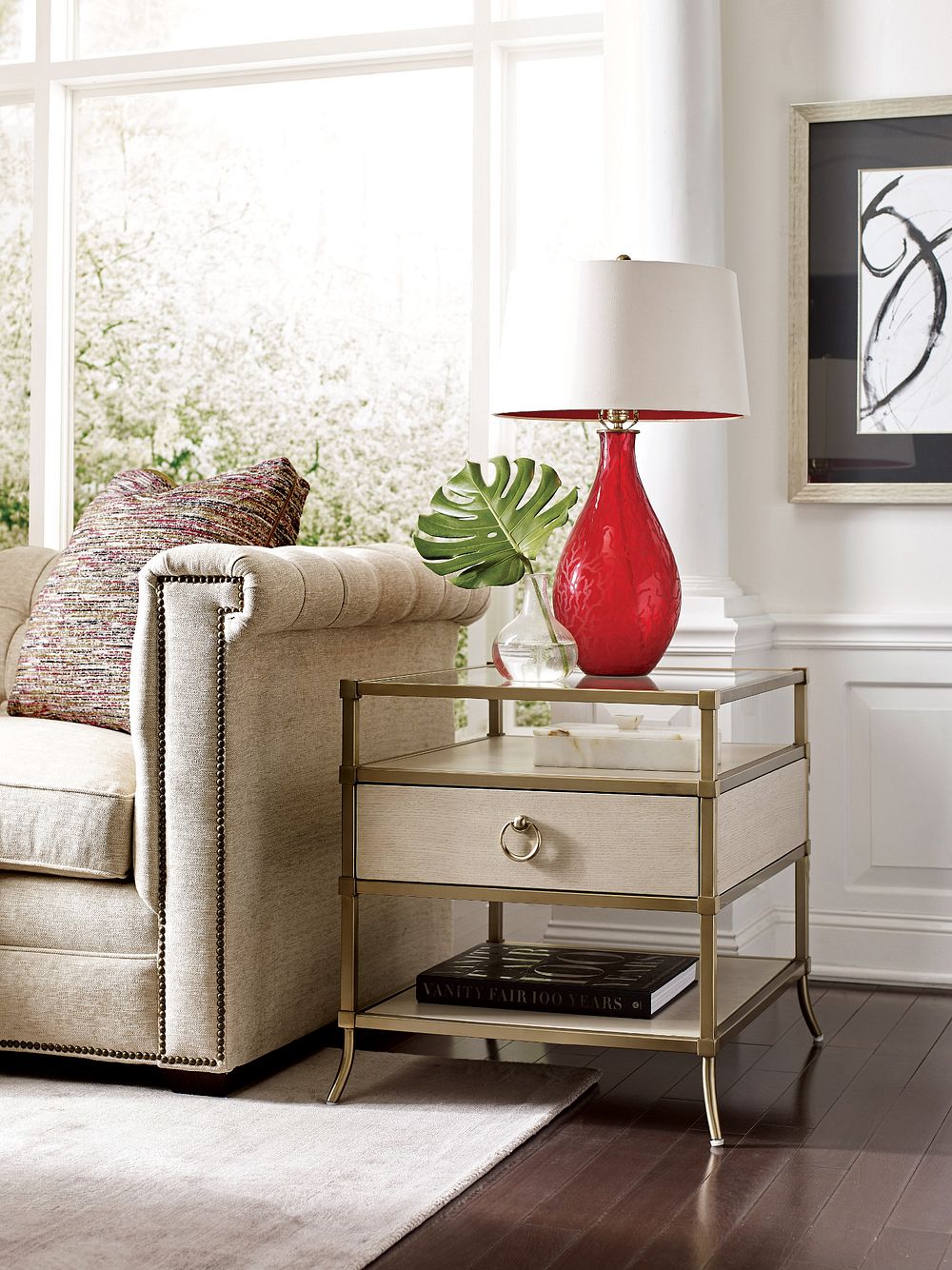 American Drew Lenox Capri End Table in Alabaster/Champagne