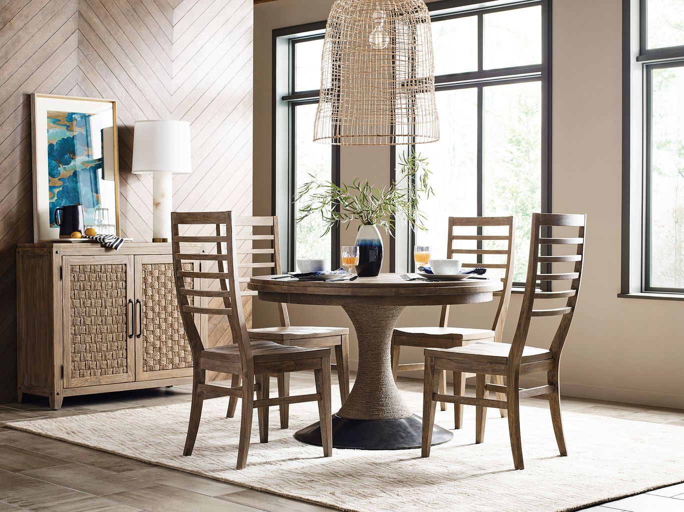 Kincaid Furniture Modern Forge Lindale Round Dining Table in Sandy Brown