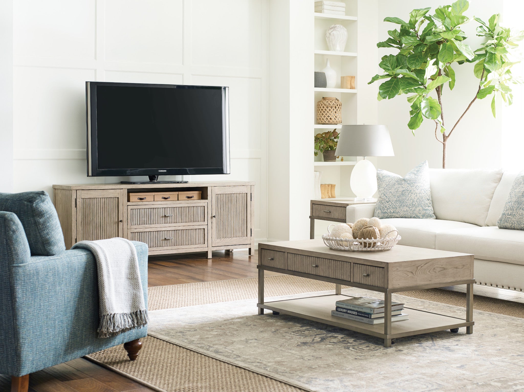 American Drew West Fork Bailey End Table in Aged Taupe