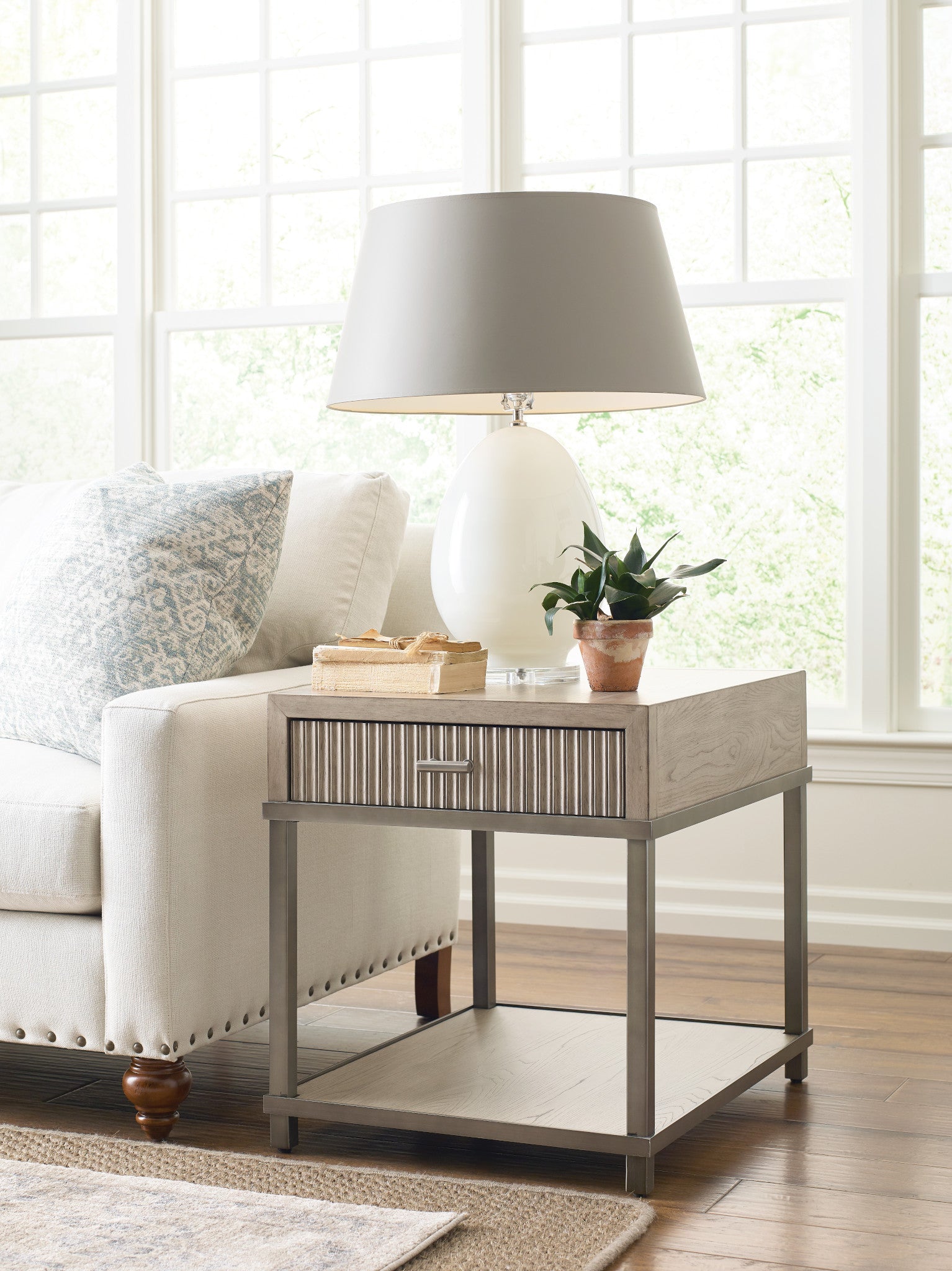 American Drew West Fork Bailey End Table in Aged Taupe