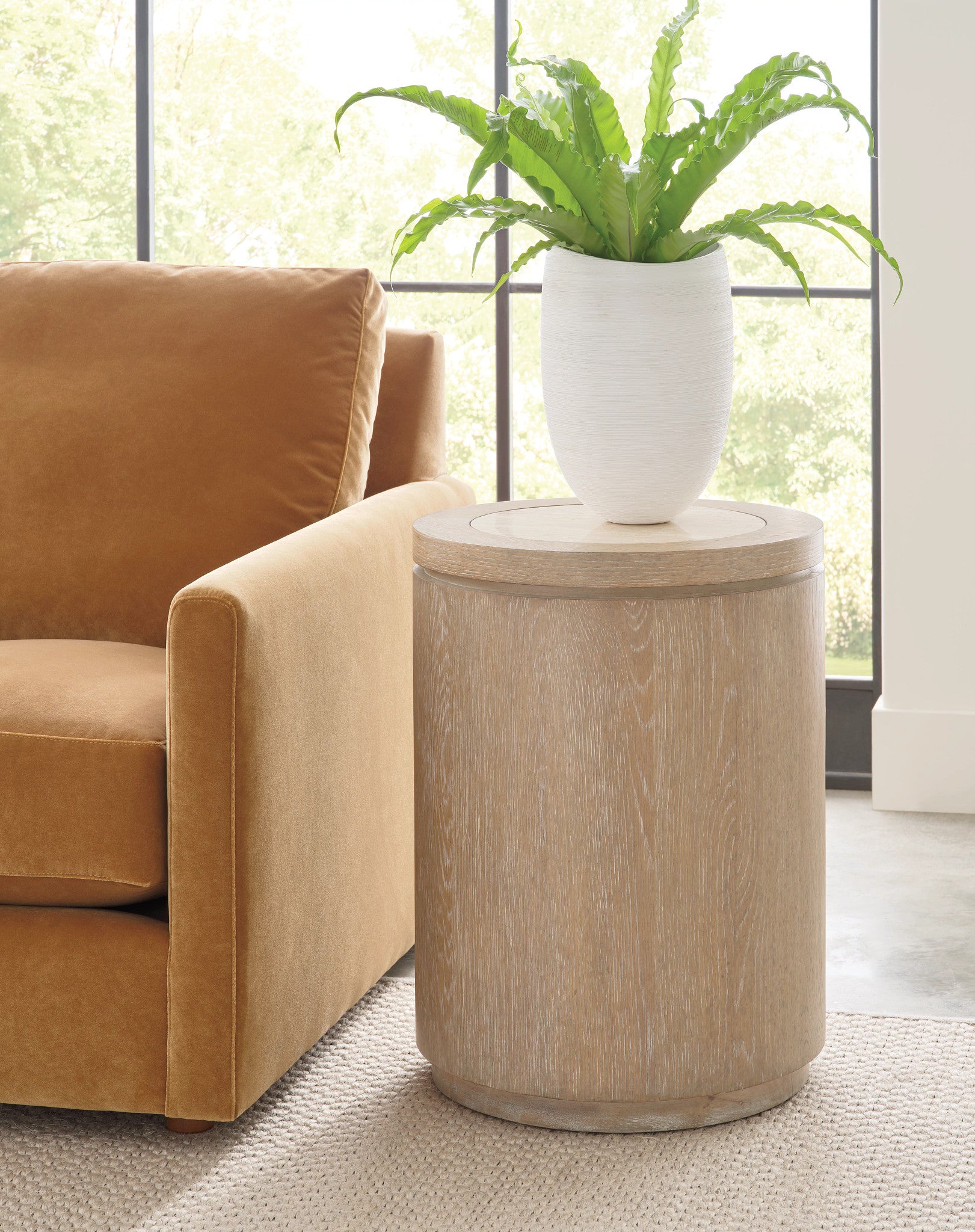 American Drew Windover Gatner Round Drum Table in Sand