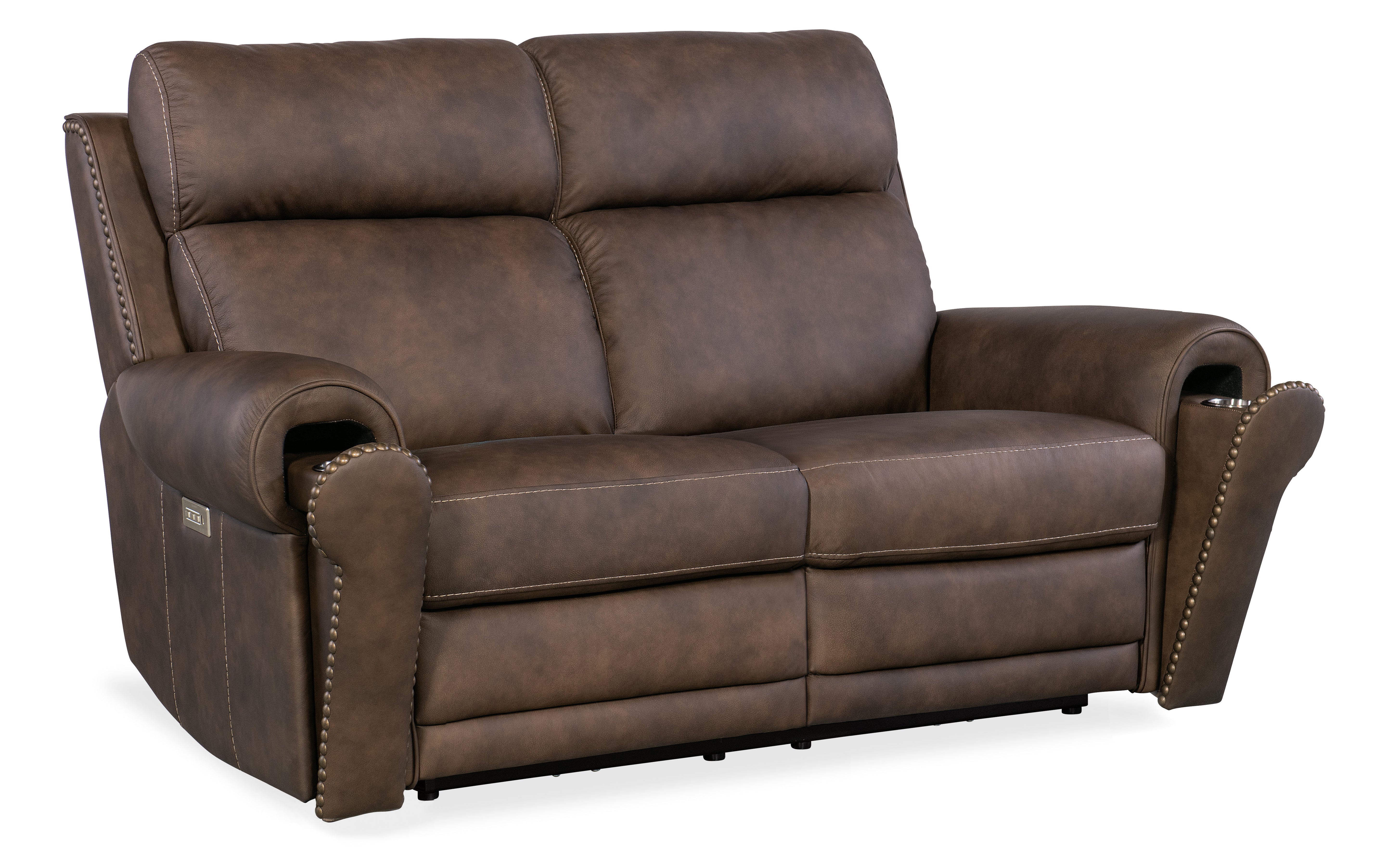 Hooker Furniture Duncan Power Loveseat with Power Headrest & Lumbar in Medium Brown