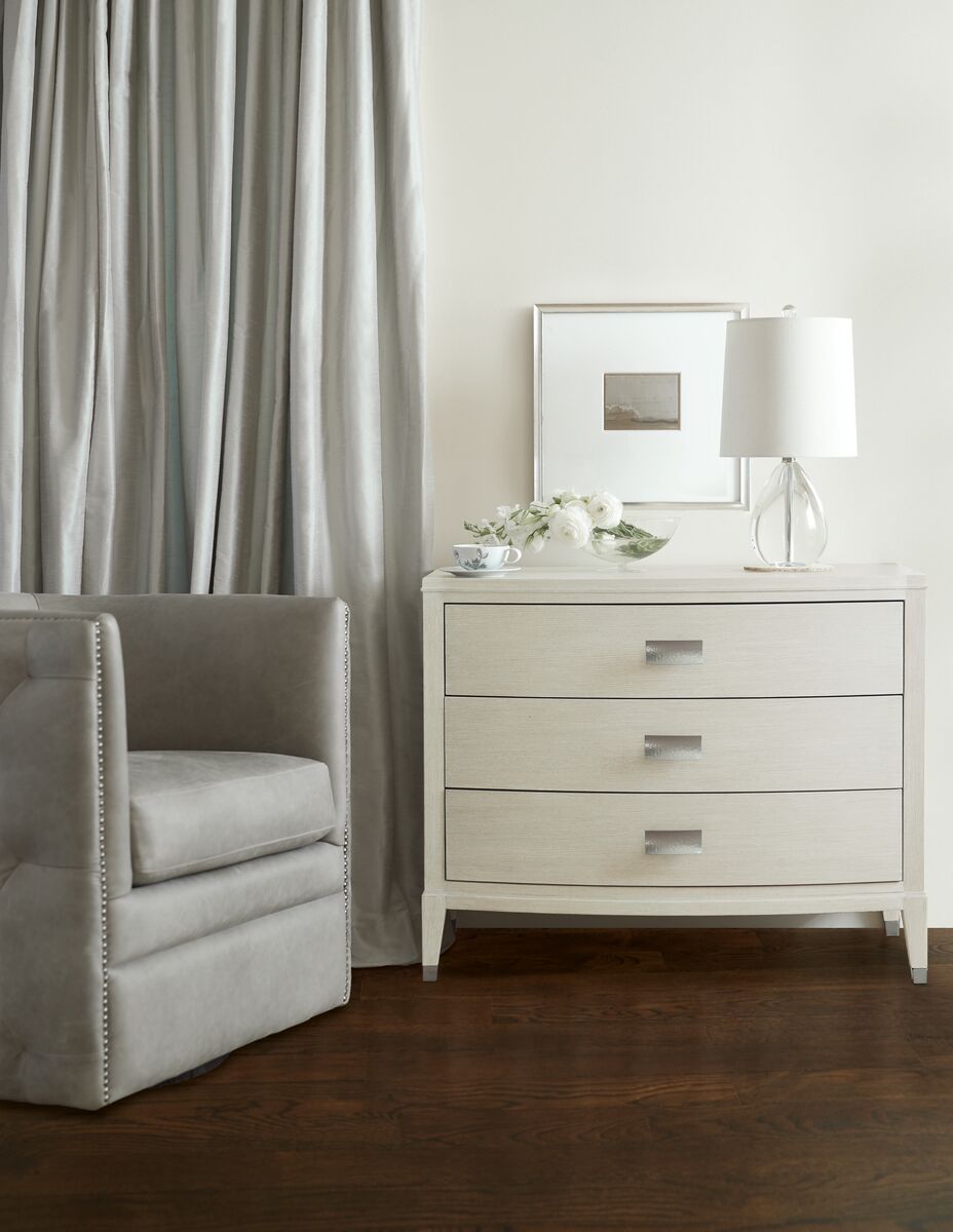 Bernhardt Furniture East Hampton Three Drawer Nightstand in Cerused Linen