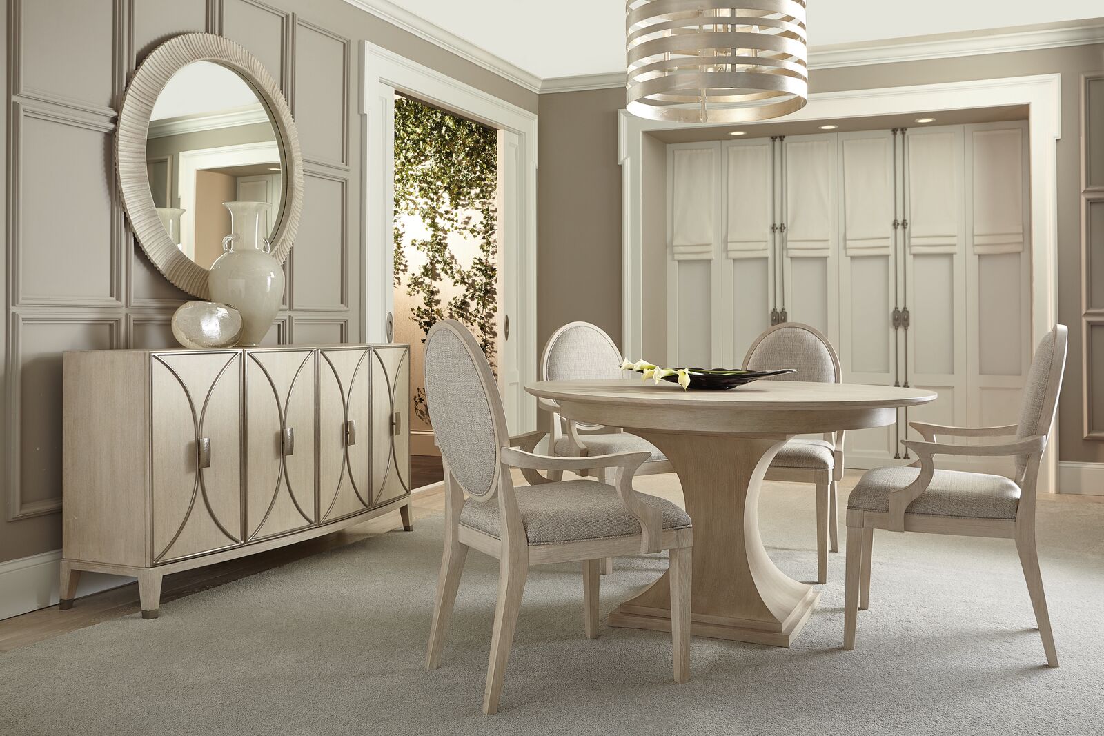 Bernhardt Furniture East Hampton Round Dining Table in Cerused Linen