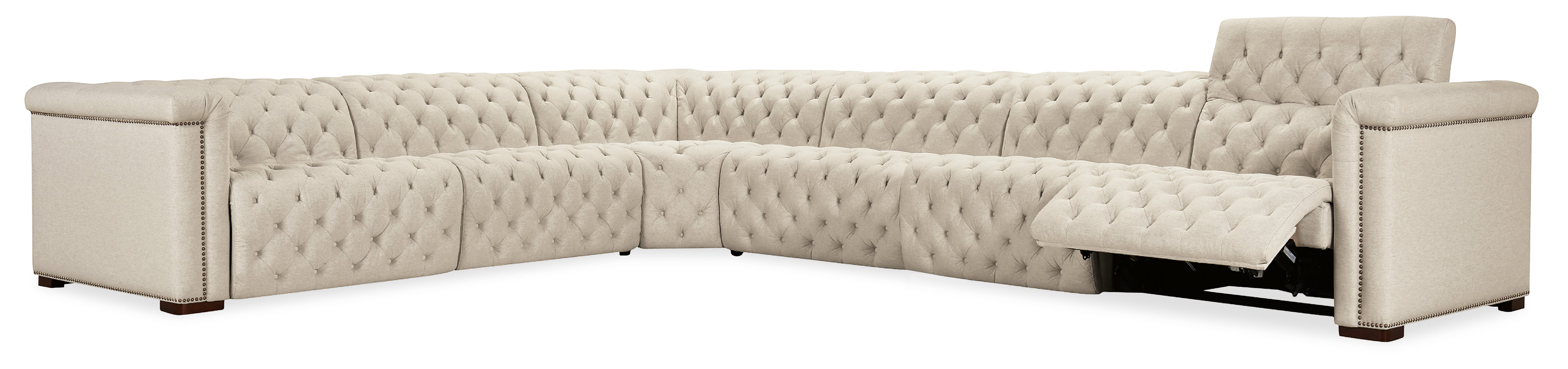 Hooker Furniture Savion Deux 6 Seat Sectional with Four Power Recliners and Seven Power Headrests in Beige