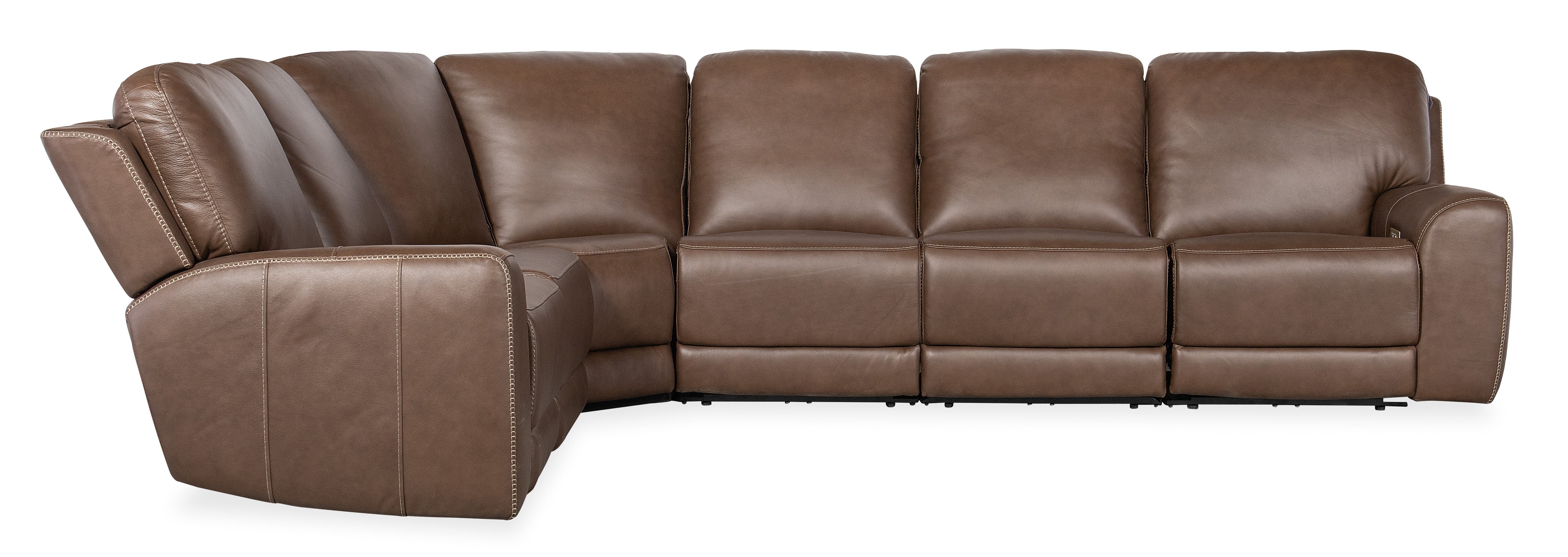 Hooker Furniture Torres 6 Piece Sectional with Power Recline & Power Headrest in Medium Brown