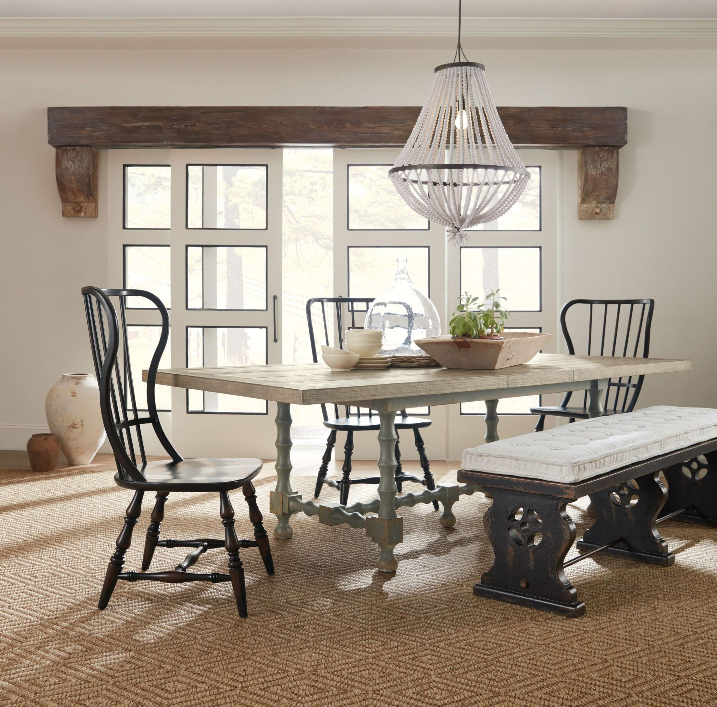 Hooker Furniture Ciao Bella 84in Trestle Table with 2-18in Leaves-Natural/Gray