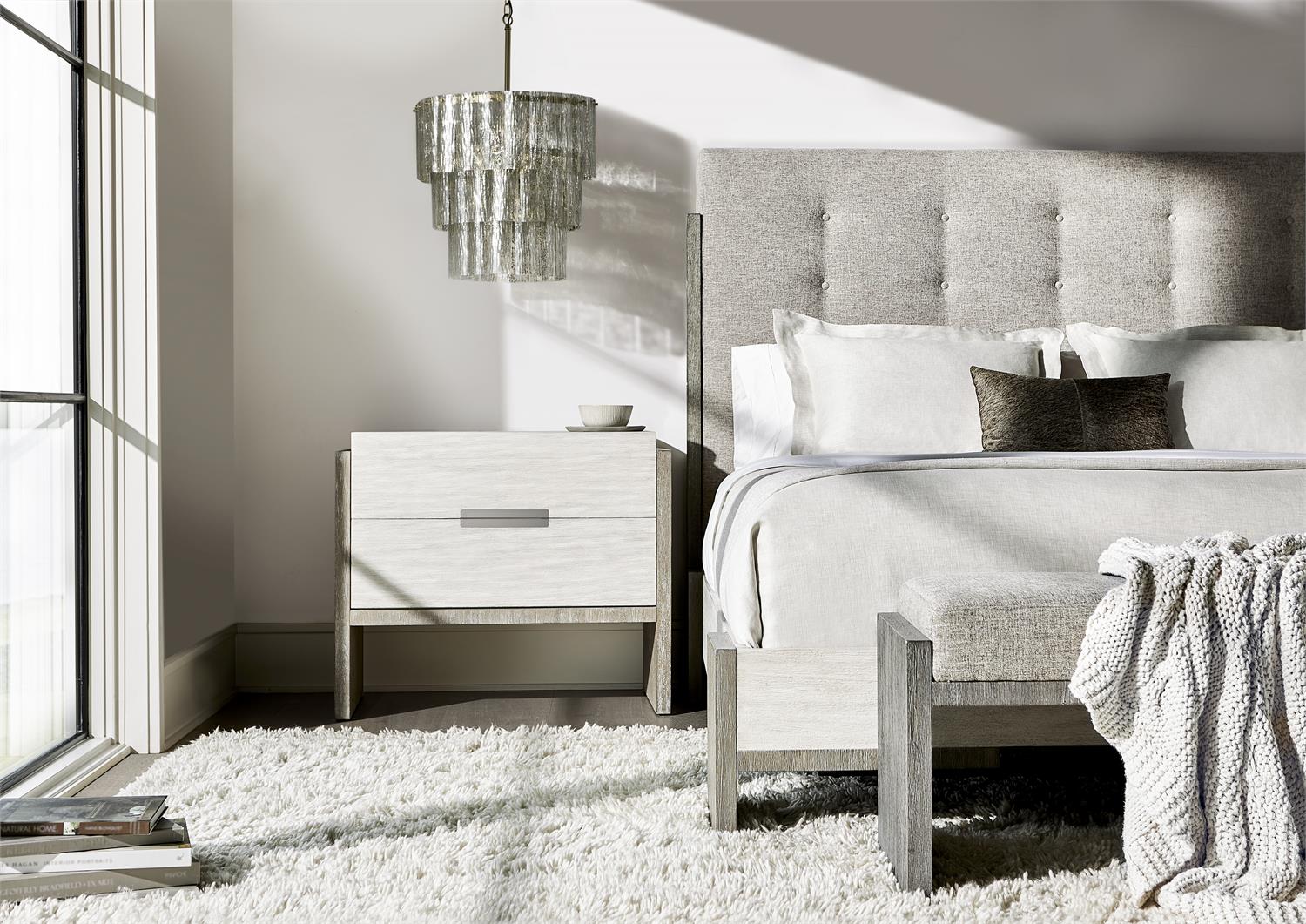 Bernhardt Furniture Foundations Two Drawer Nightstand in Light Shale & Linen