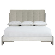 Bernhardt Furniture Foundations Upholstered Panel Bed in Light Shale & Linen