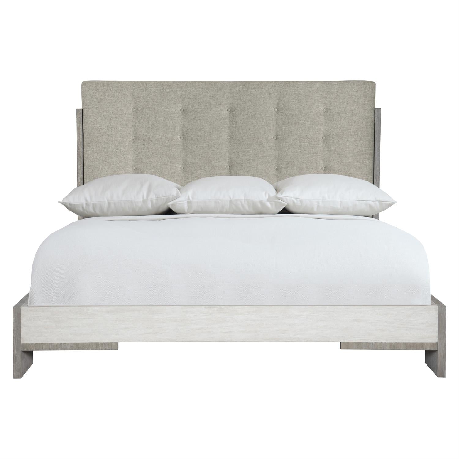 Bernhardt Furniture Foundations Upholstered Panel Bed in Light Shale & Linen