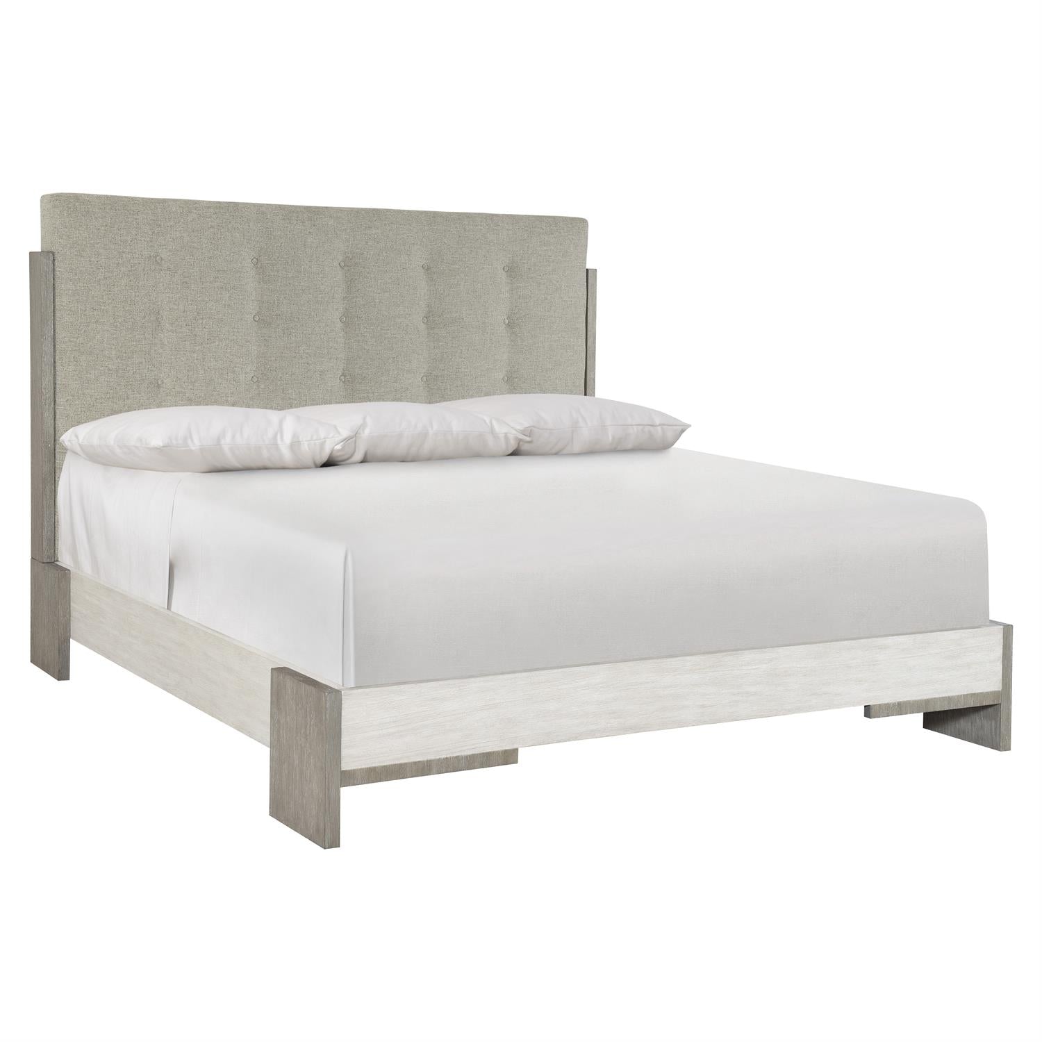 Bernhardt Furniture Foundations Upholstered Panel Bed in Light Shale & Linen