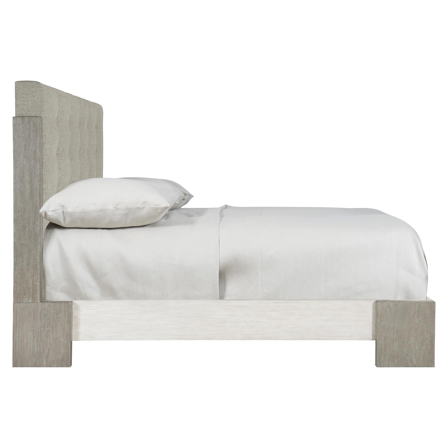 Bernhardt Furniture Foundations Upholstered Panel Bed in Light Shale & Linen