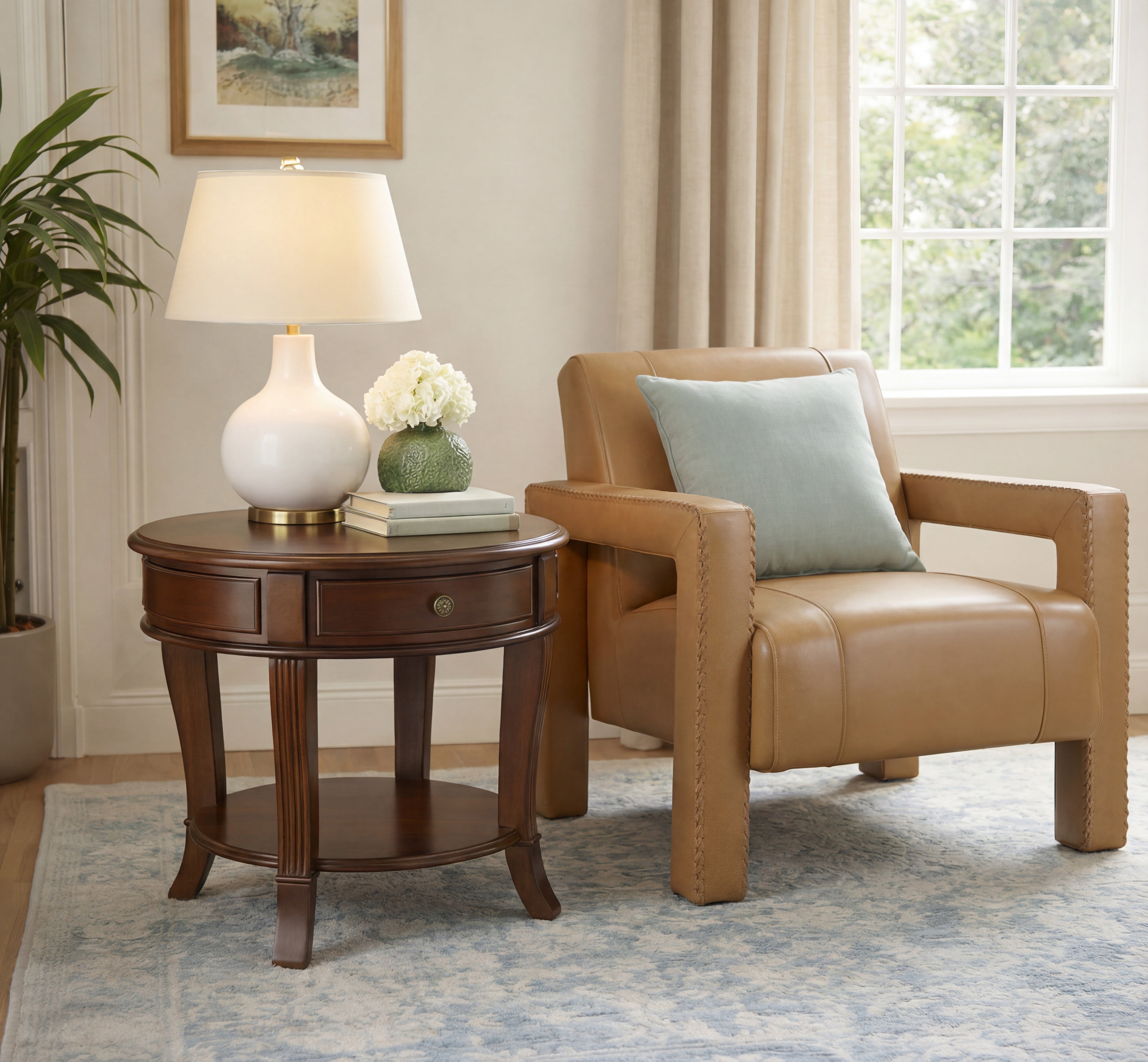 Hooker Furniture Brookhaven Round Lamp Table in Medium Brown