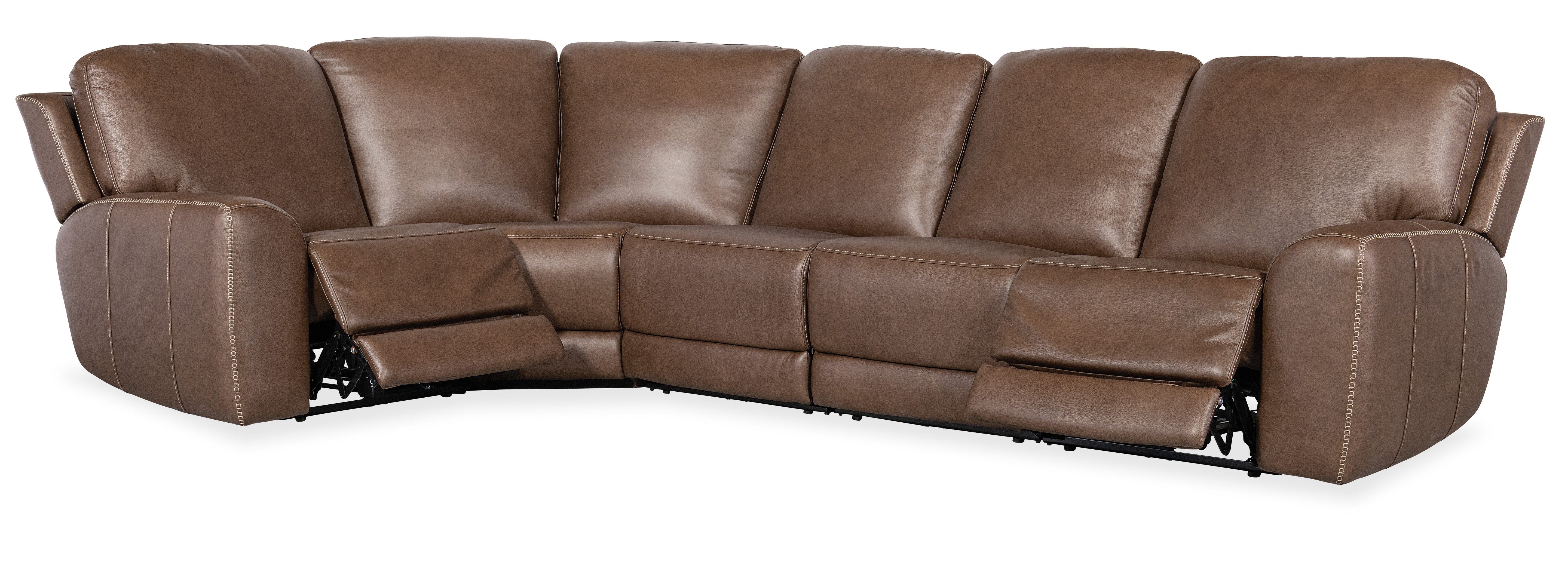 Hooker Furniture Torres 5 Piece Sectional with Power Recline & Power Headrest in Medium Brown