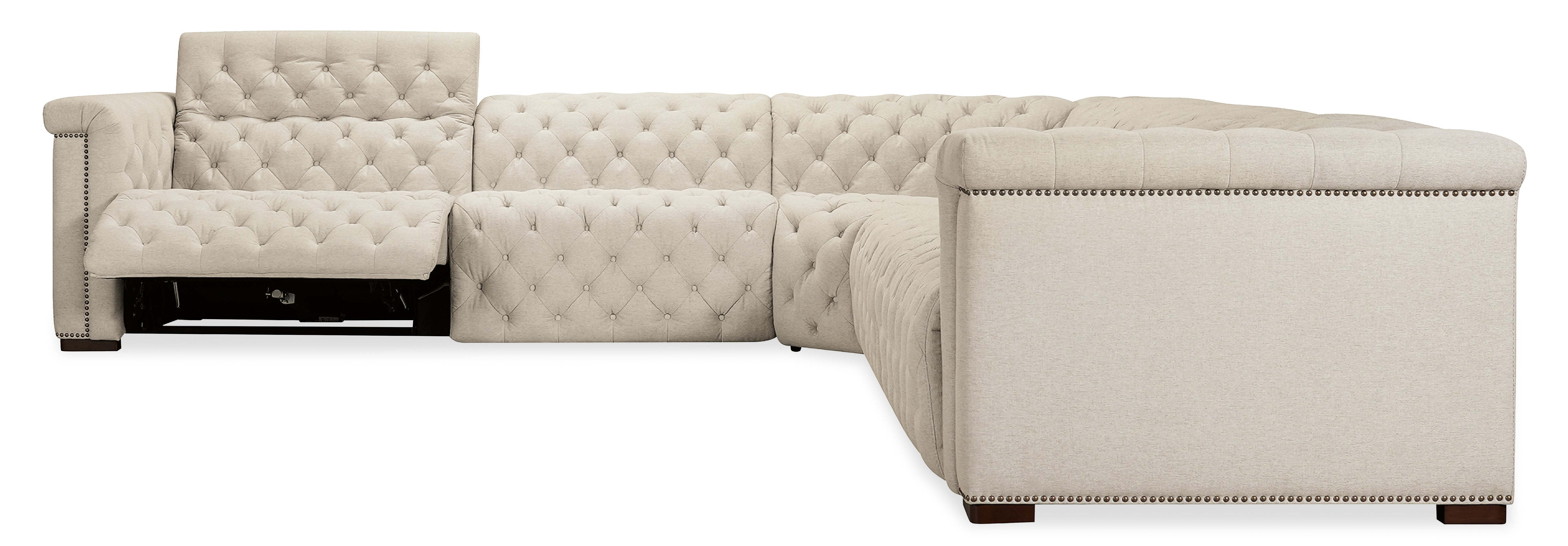 Hooker Furniture Savion Deux 5 Seat Sectional with Three Power Recliners and Six Power Headrests in Beige