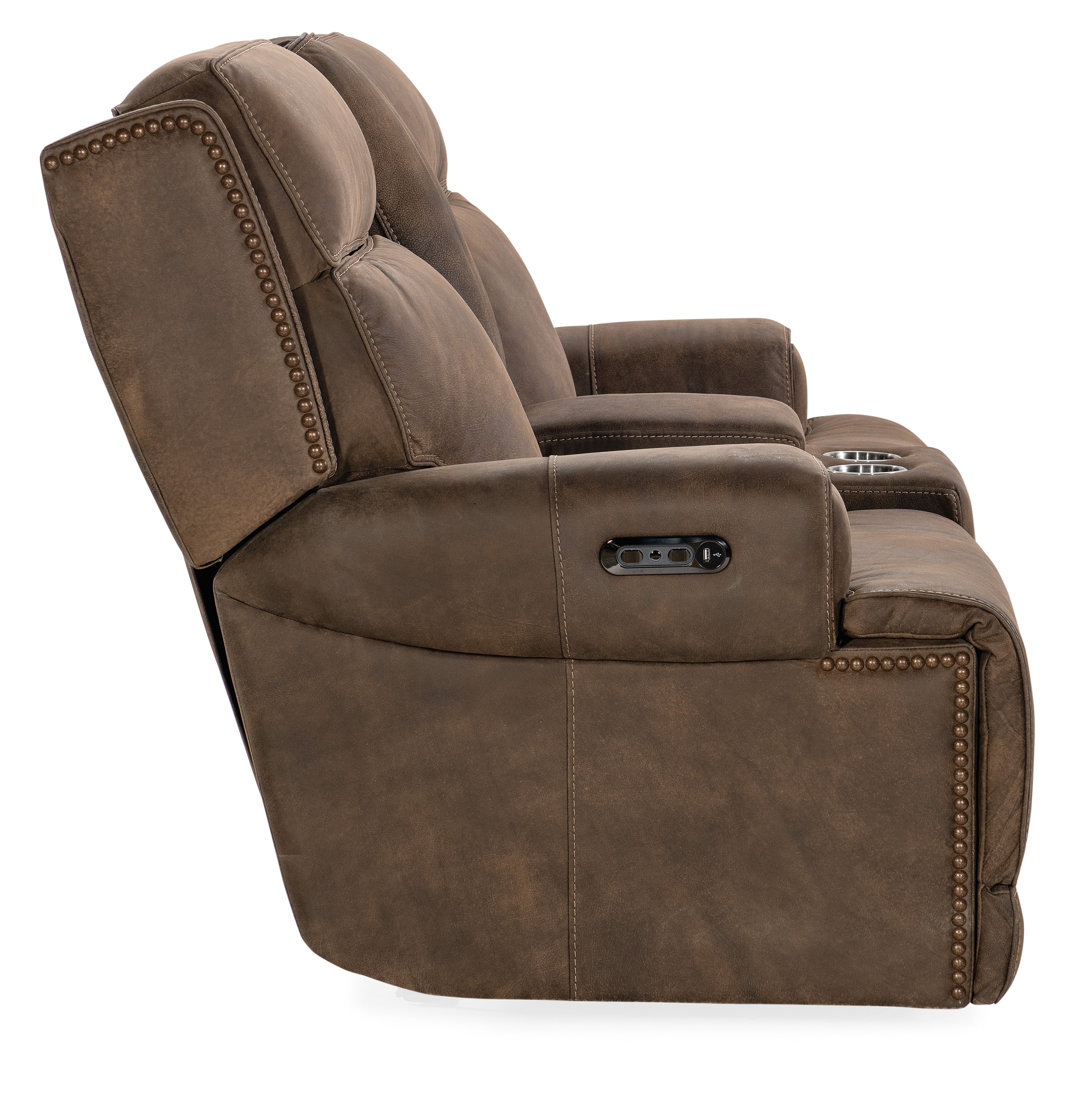 Hooker Furniture Wheeler Console Loveseat with Power Recline & Power Headrest in Brown