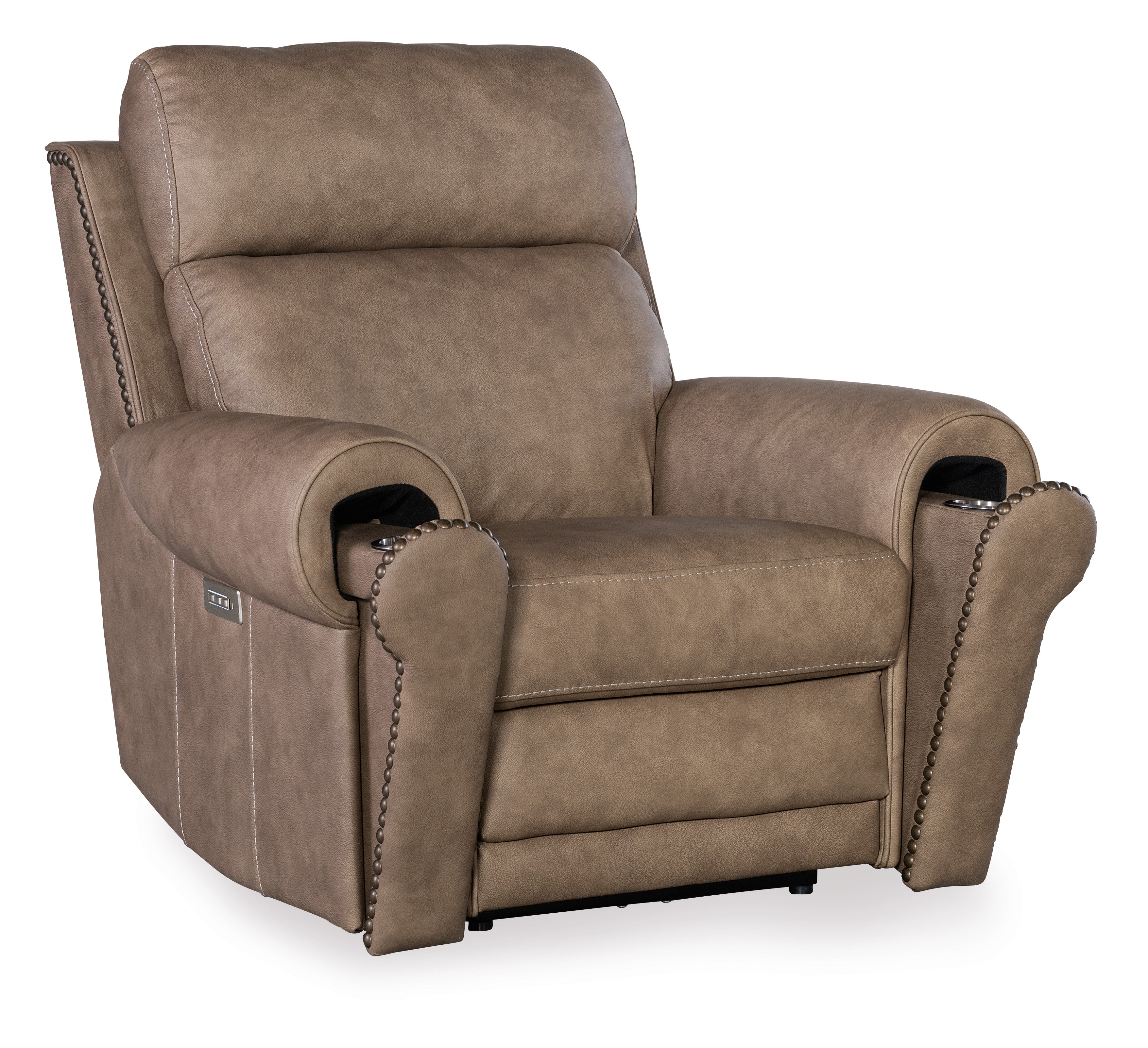Hooker Furniture Duncan Power Recliner with Power Headrest & Lumbar in Light Brown