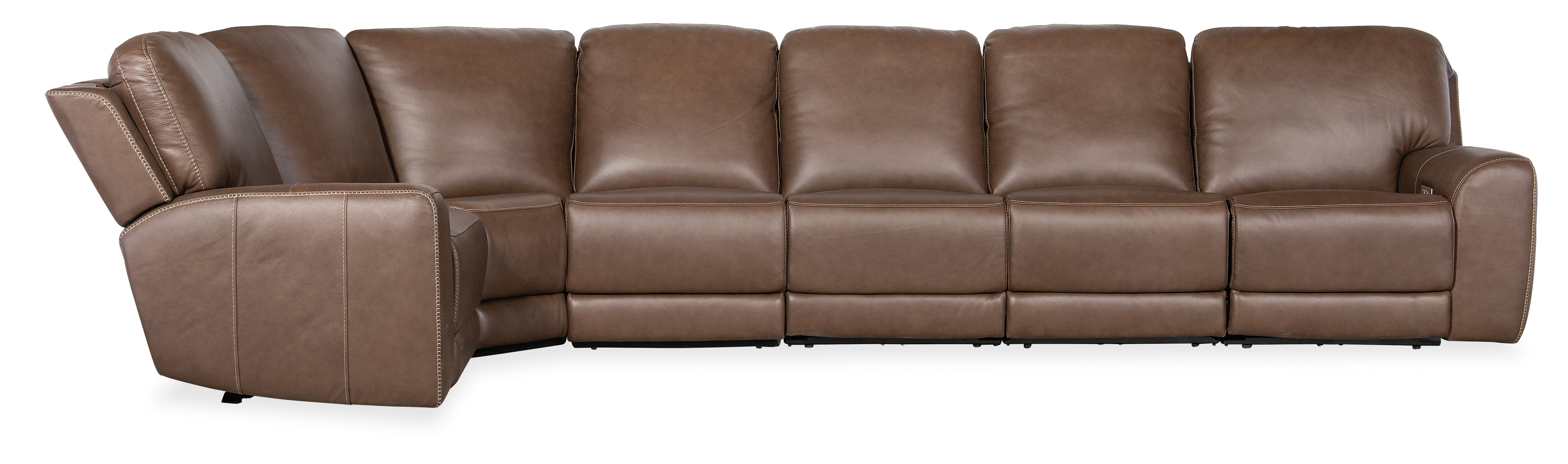 Hooker Furniture Torres 6 Piece Sectional with Power Recline & Power Headrest in Medium Brown