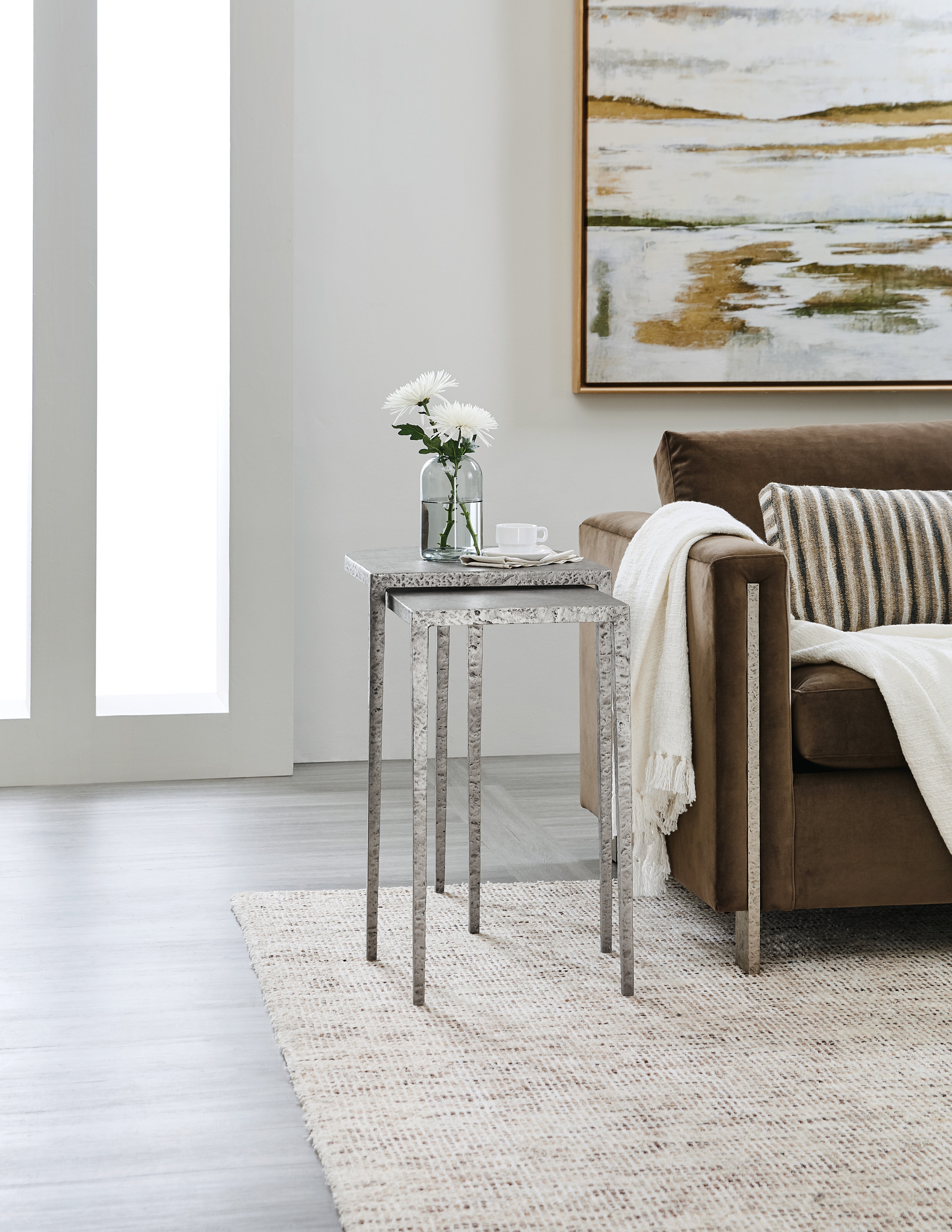 Hooker Furniture Chapman Metal Nesting Tables in Silvers