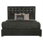 Bernhardt Furniture Avery Leather Tufted Panel Bed in Smoke