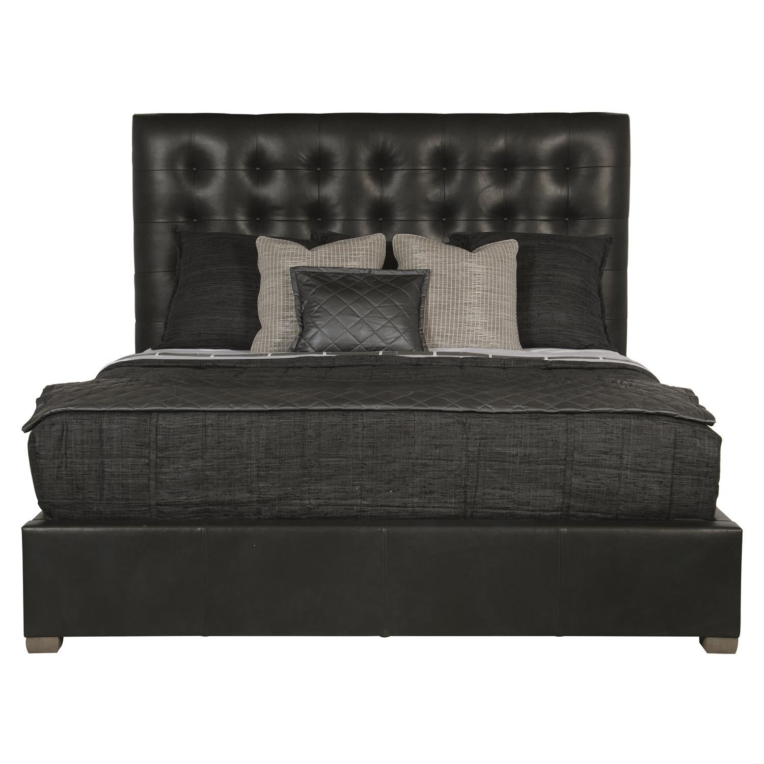 Bernhardt Furniture Avery Leather Tufted Panel Bed in Smoke
