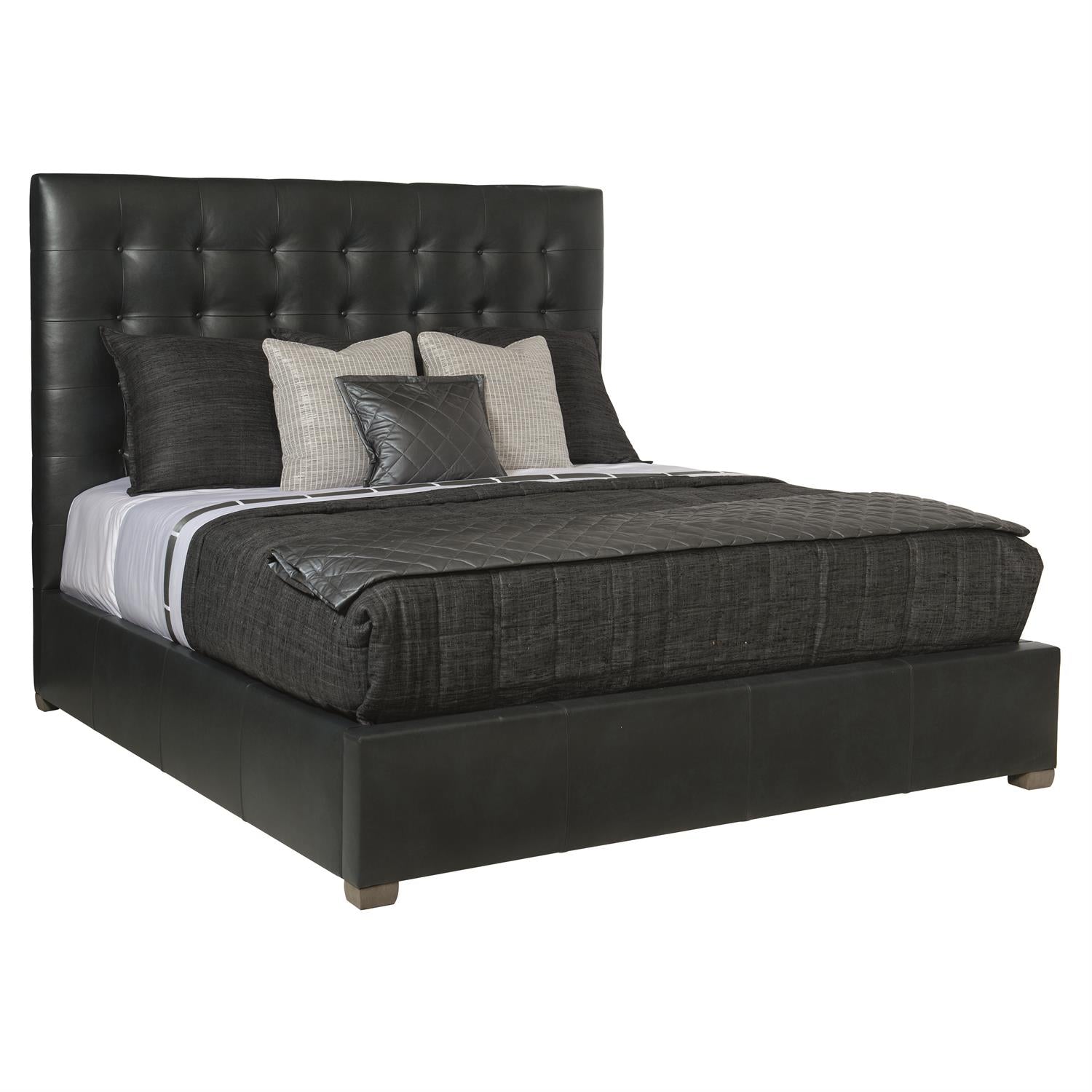 Bernhardt Furniture Avery Leather Tufted Panel Bed in Smoke