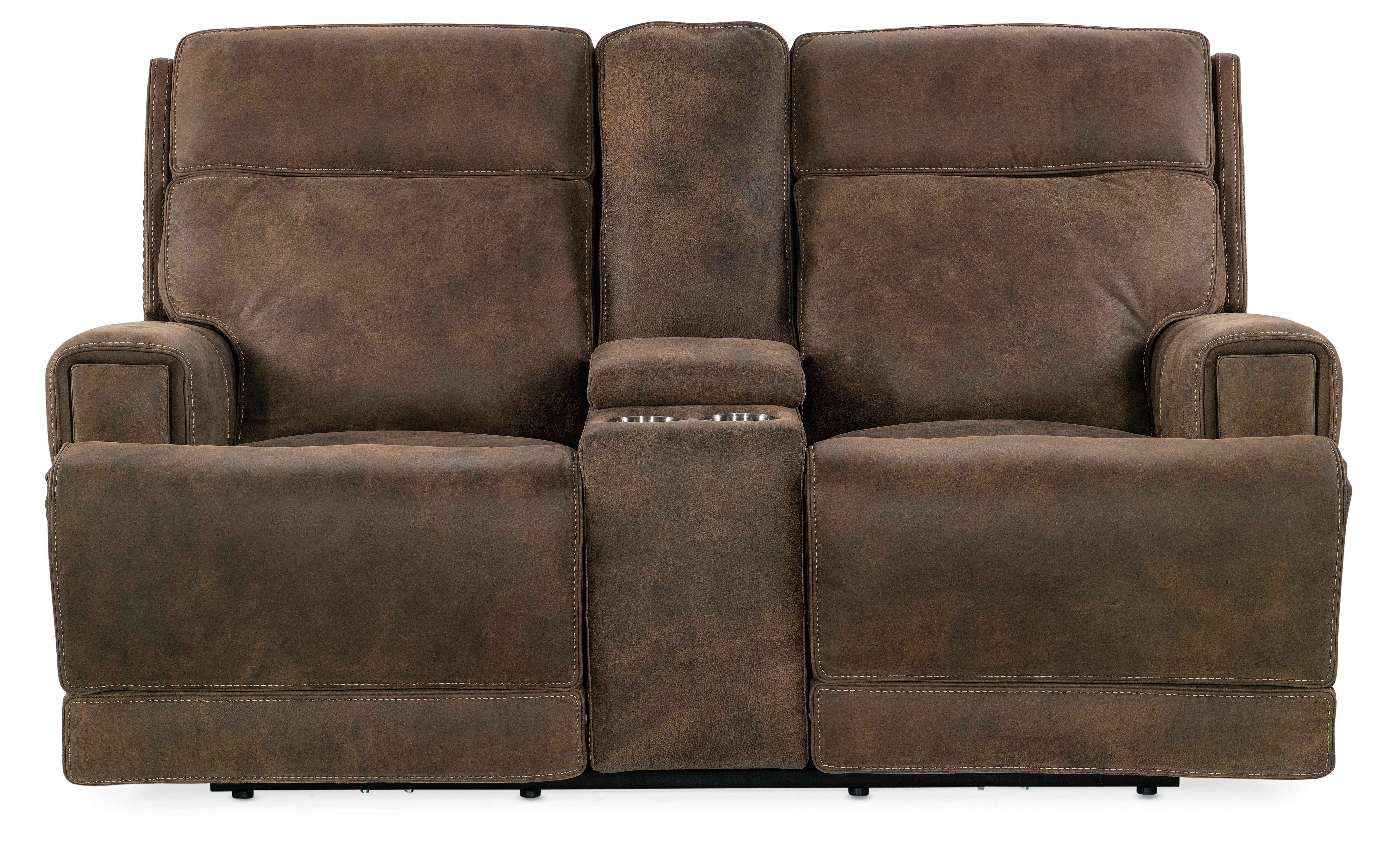Hooker Furniture Wheeler Console Loveseat with Power Recline & Power Headrest in Brown