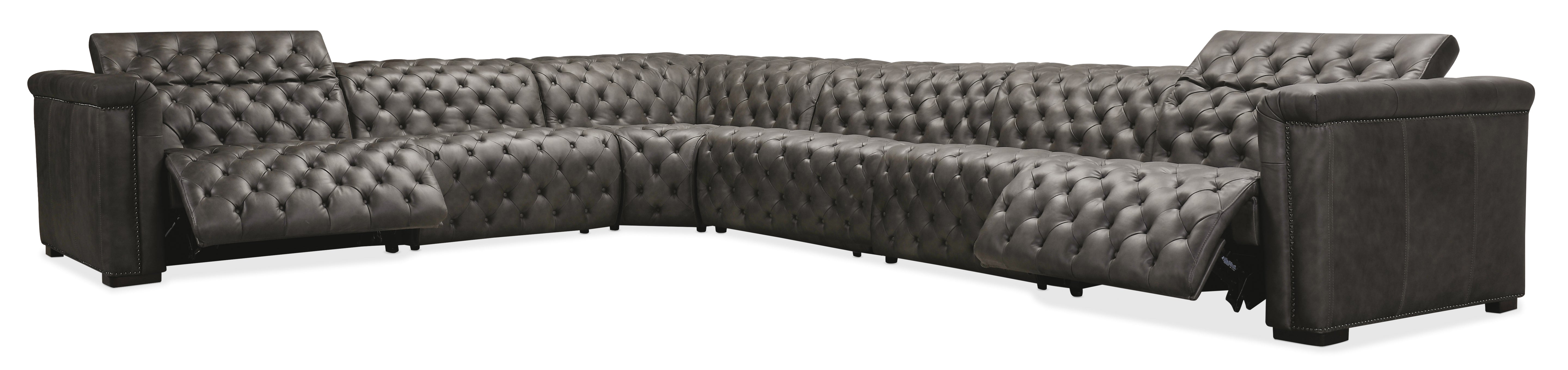 Hooker Furniture Savion Grandier 6-Piece Sectional with Power Recline & Power Headrest in Grey