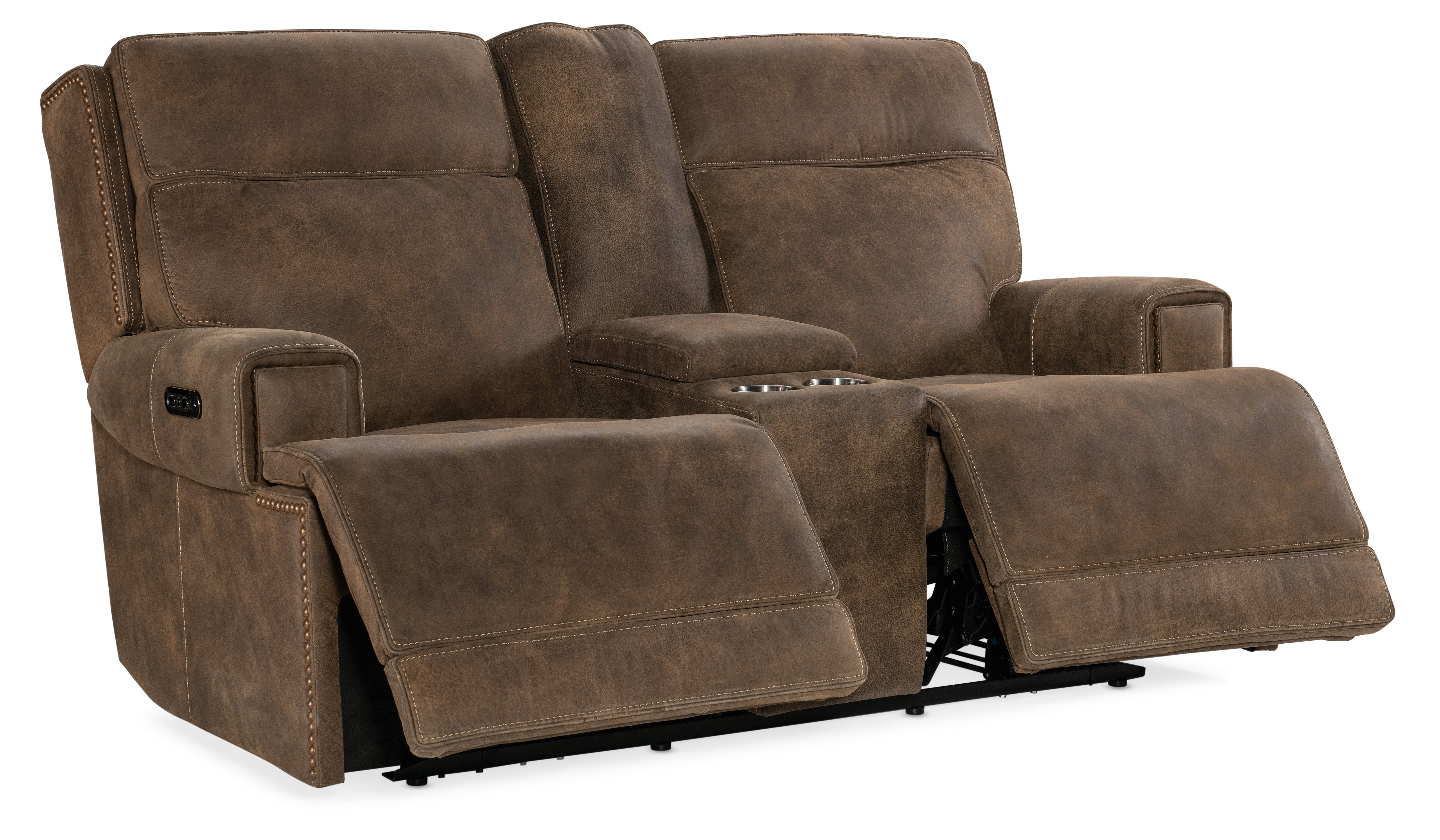 Hooker Furniture Wheeler Console Loveseat with Power Recline & Power Headrest in Brown