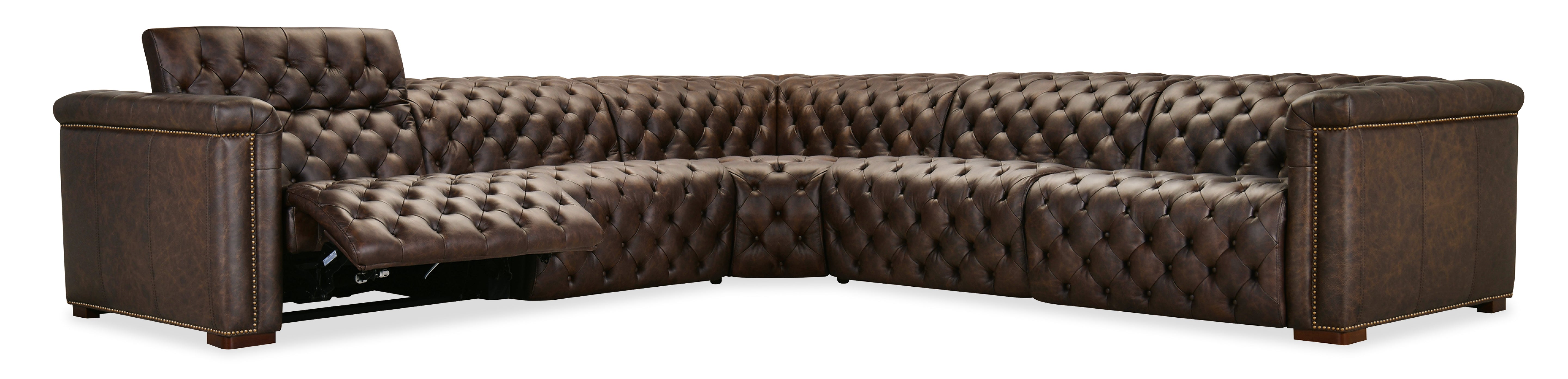 Hooker Furniture Savion Deux 5 Seat Sectional with Four Power Recliners and Six Power Headrests in Brown