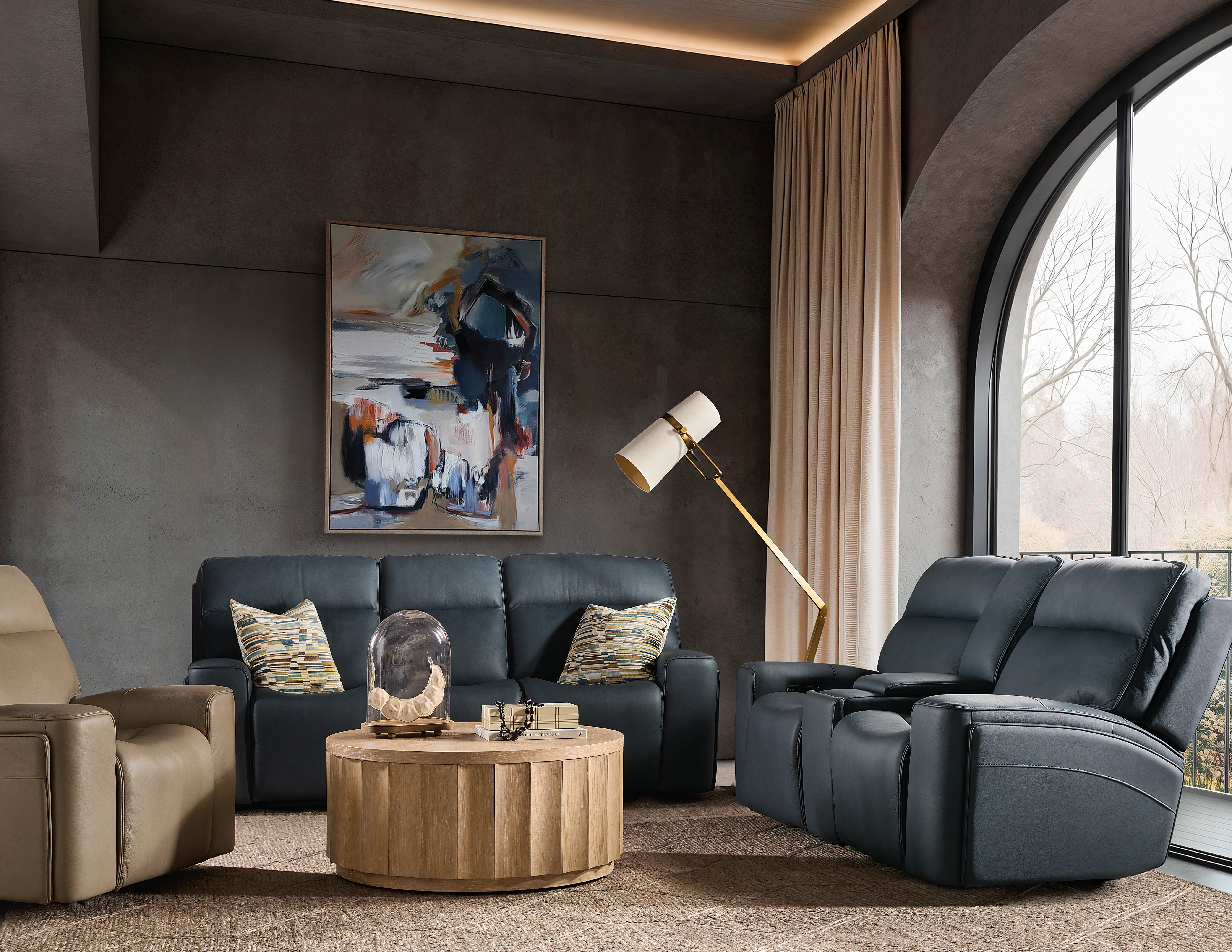 Hooker Furniture Riverton Power Sofa with Power Headrest and Lumbar in Blue