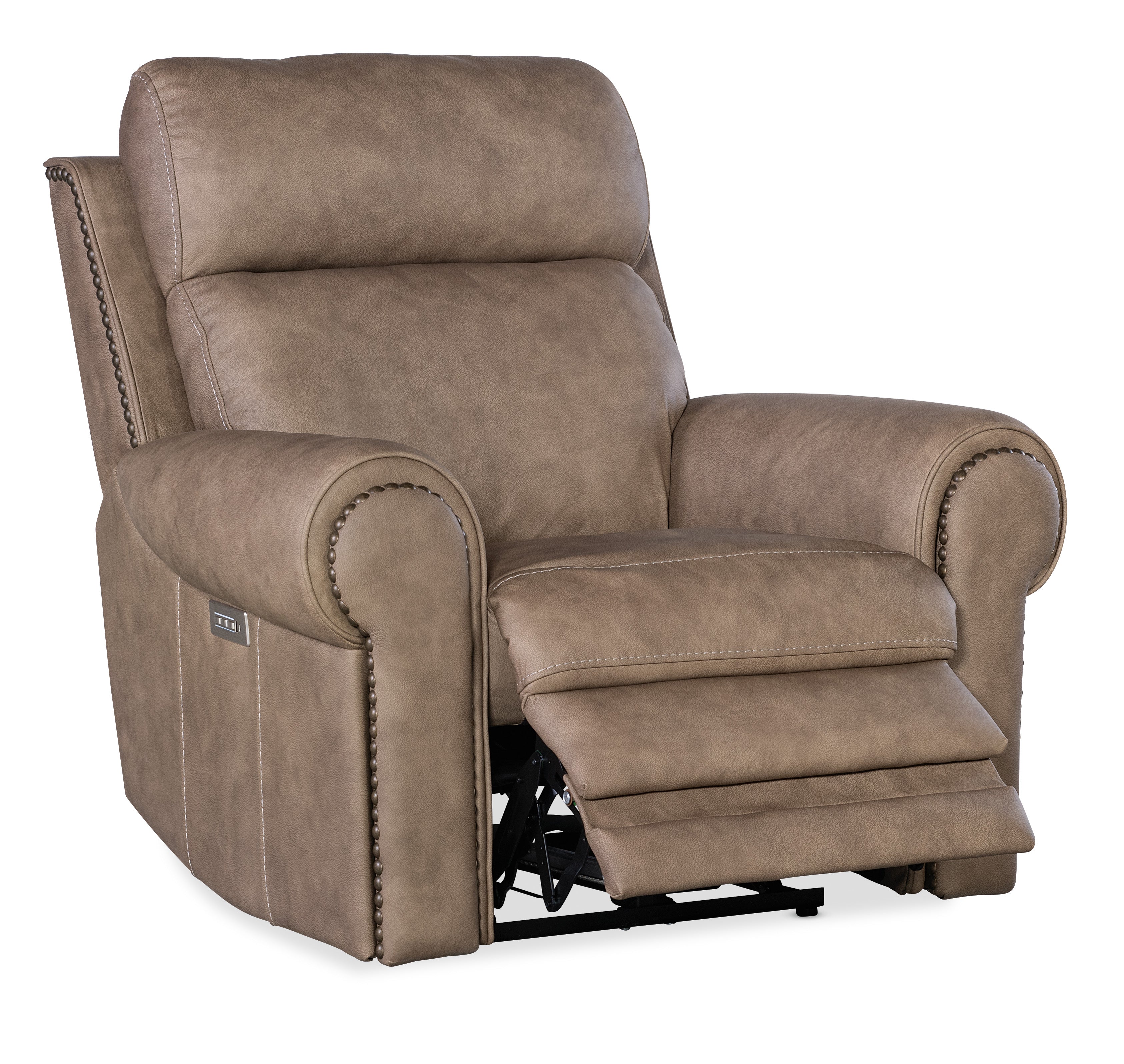 Hooker Furniture Duncan Power Recliner with Power Headrest & Lumbar in Light Brown
