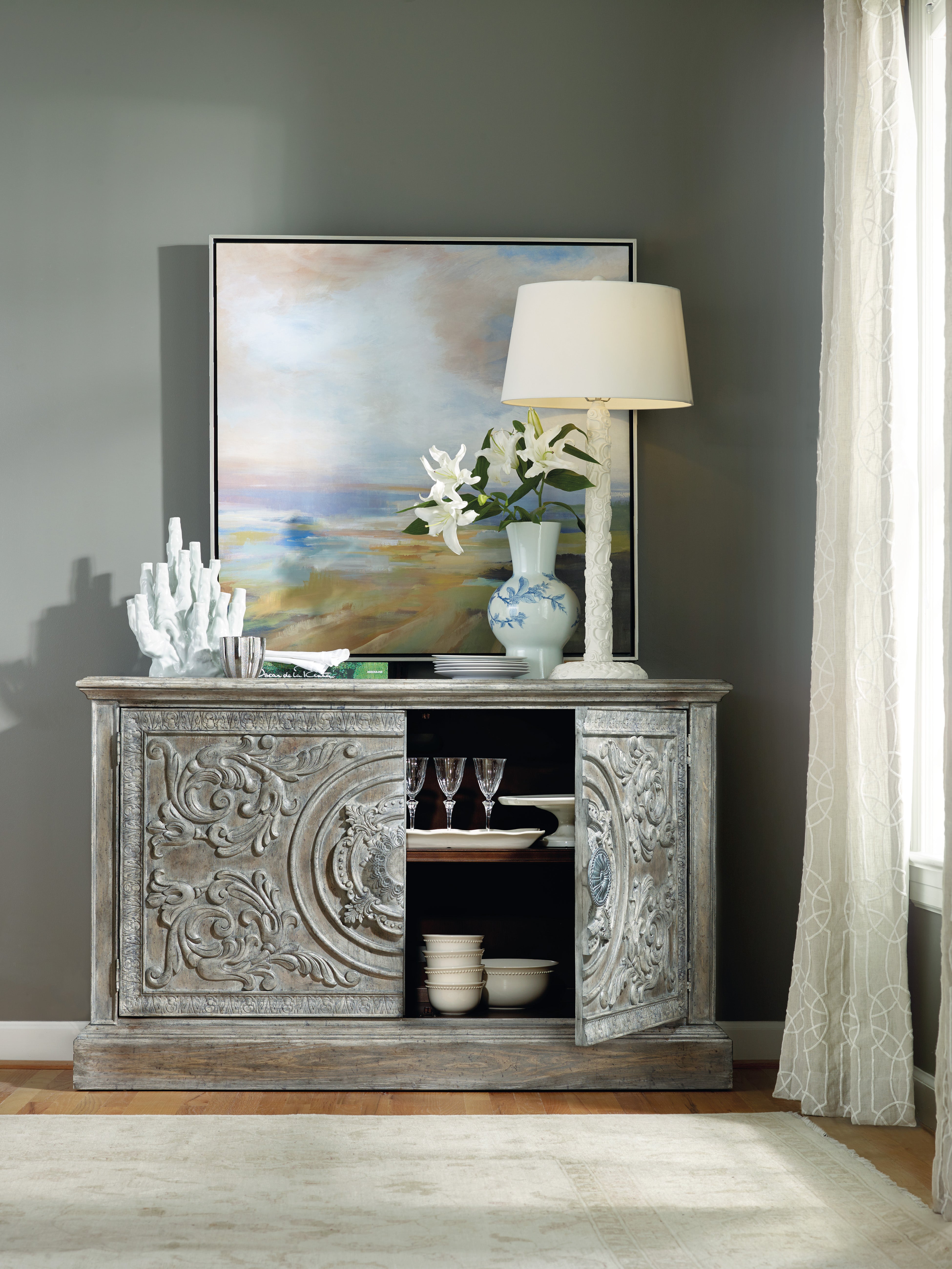 Hooker Furniture Melange Two Door Accent Console in Light Brown