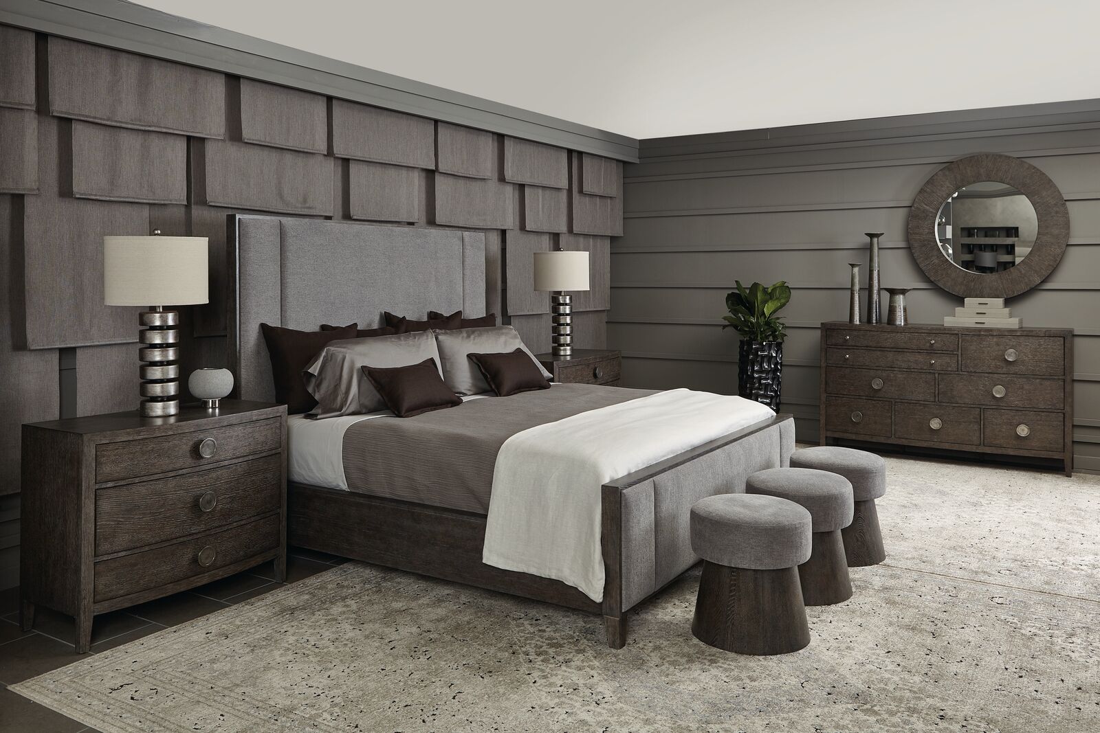 Bernhardt Furniture Linea Panel Bed  in Cerused Charcoal