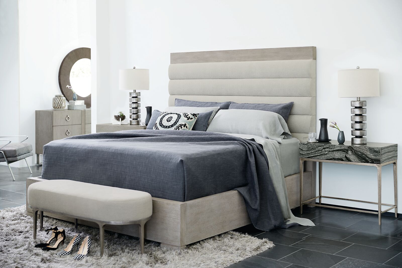 Bernhardt Furniture Linea Nightstand in Black Forest Marble