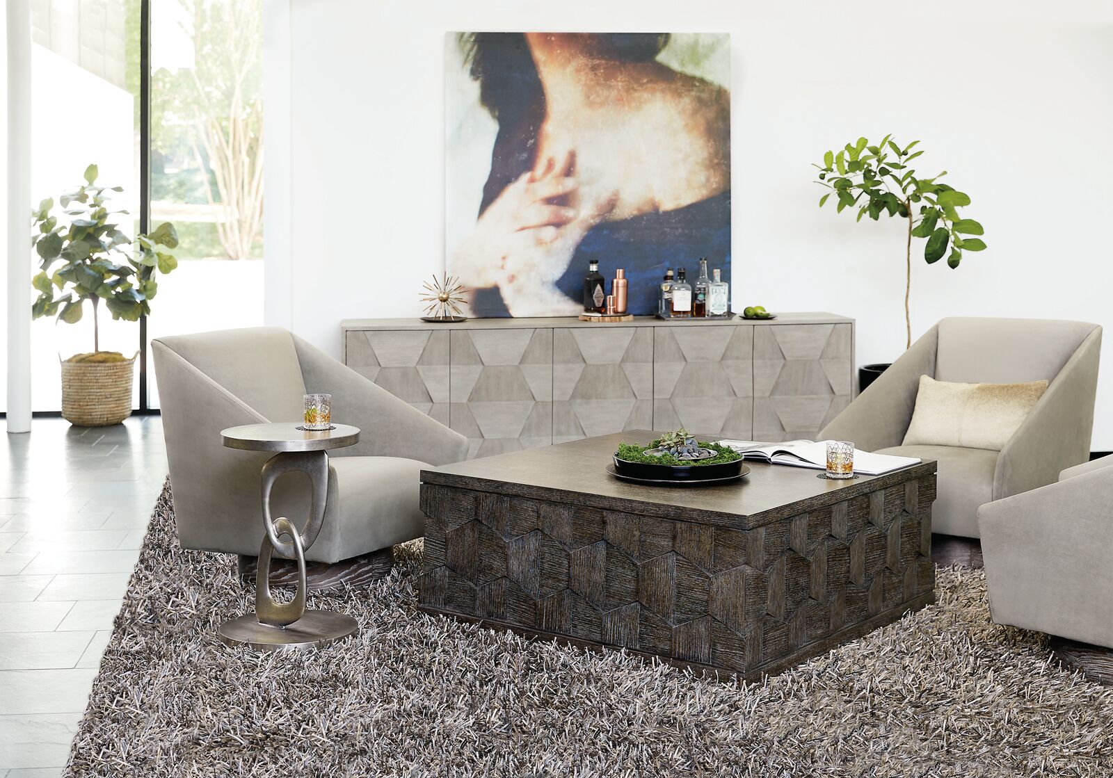 Bernhardt Furniture Linea Square Cocktail Table in Cerused Charcoal