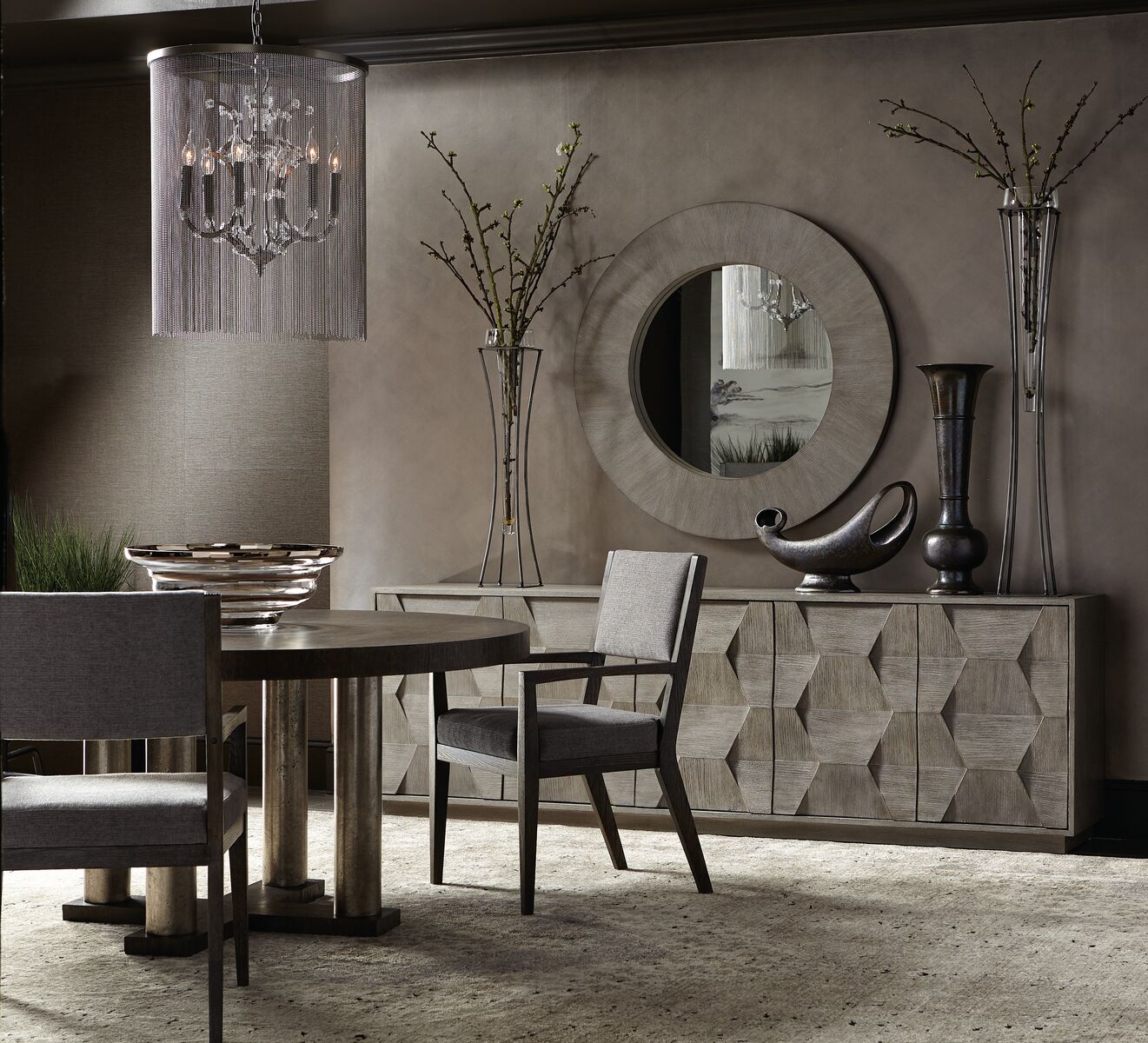 Bernhardt Furniture Linea Round Mirror in Cerused Charcoal