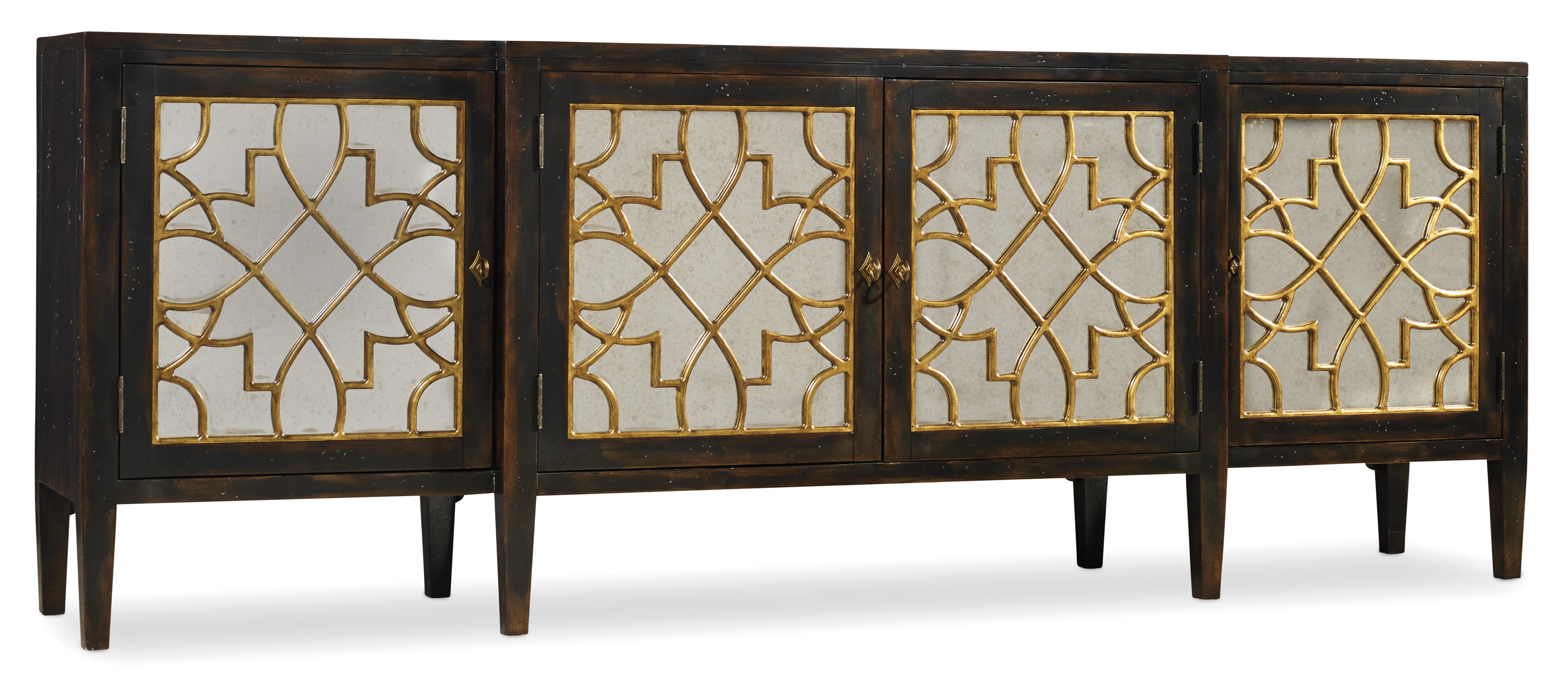 Hooker Furniture Sanctuary Four Door Mirrored Console- Ebony in Blacks