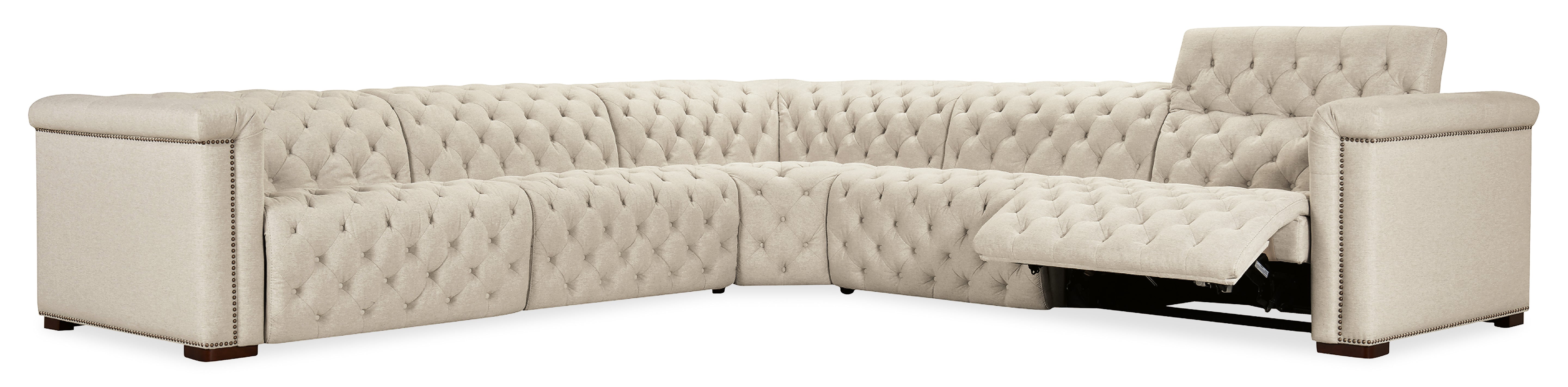 Hooker Furniture Savion Deux 5 Seat Sectional with Three Power Recliners and Six Power Headrests in Beige