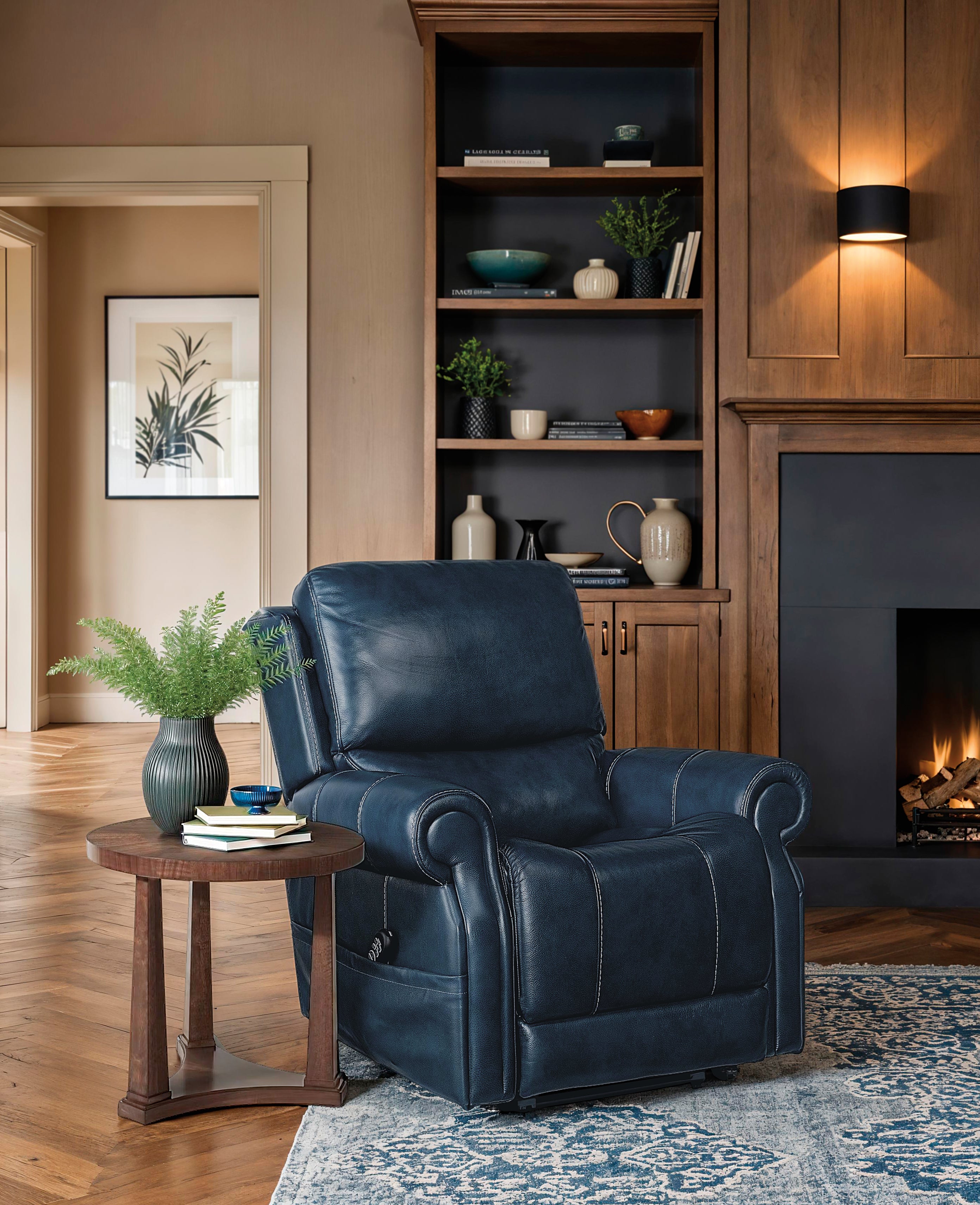 Hooker Furniture Eisley Power Recliner with Power Headrest, Lumbar & Lift in Dark Blue