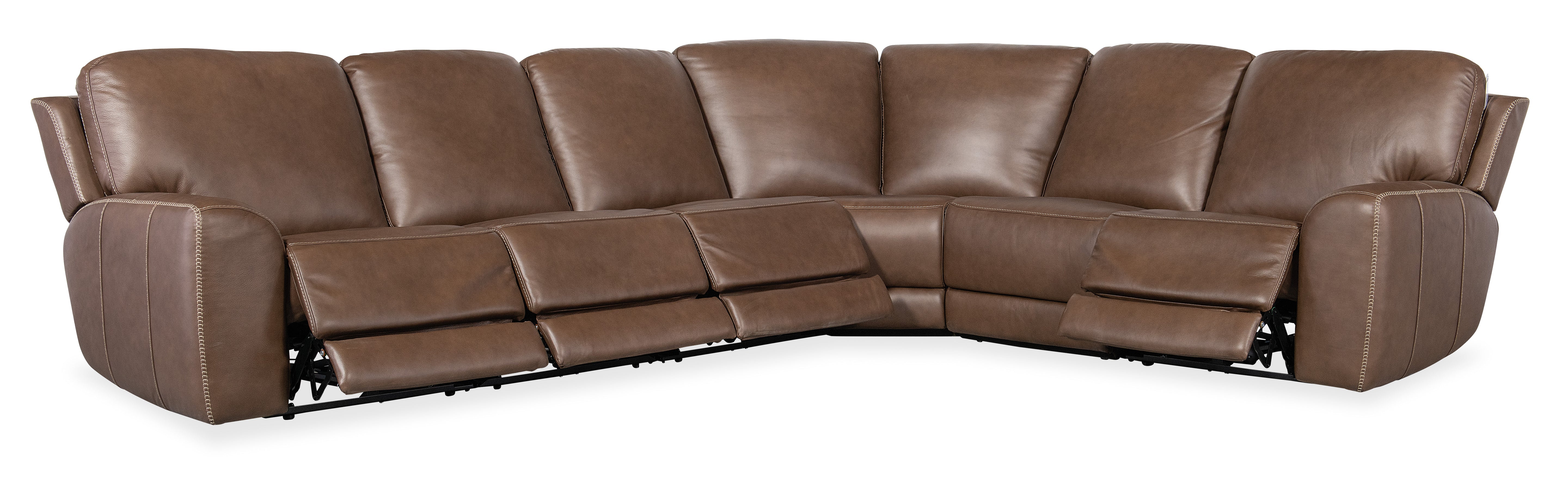 Hooker Furniture Torres 6 Piece Sectional with Power Recline & Power Headrest in Medium Brown