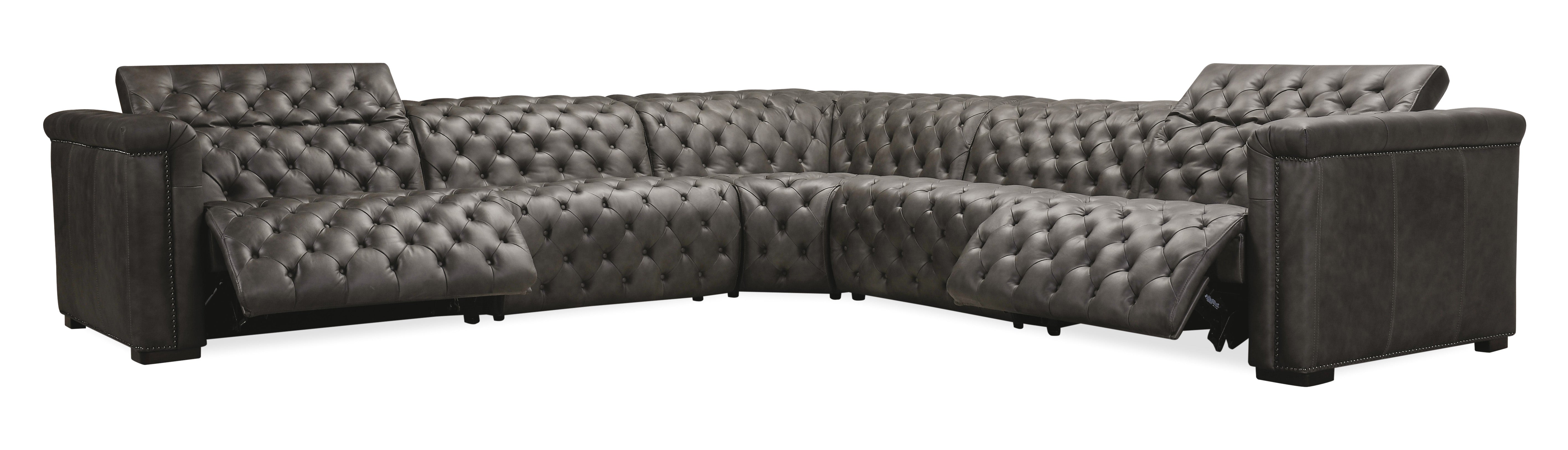 Hooker Furniture Savion Grandier 5-Piece Sectional with Power Recline & Power Headrest in Grey
