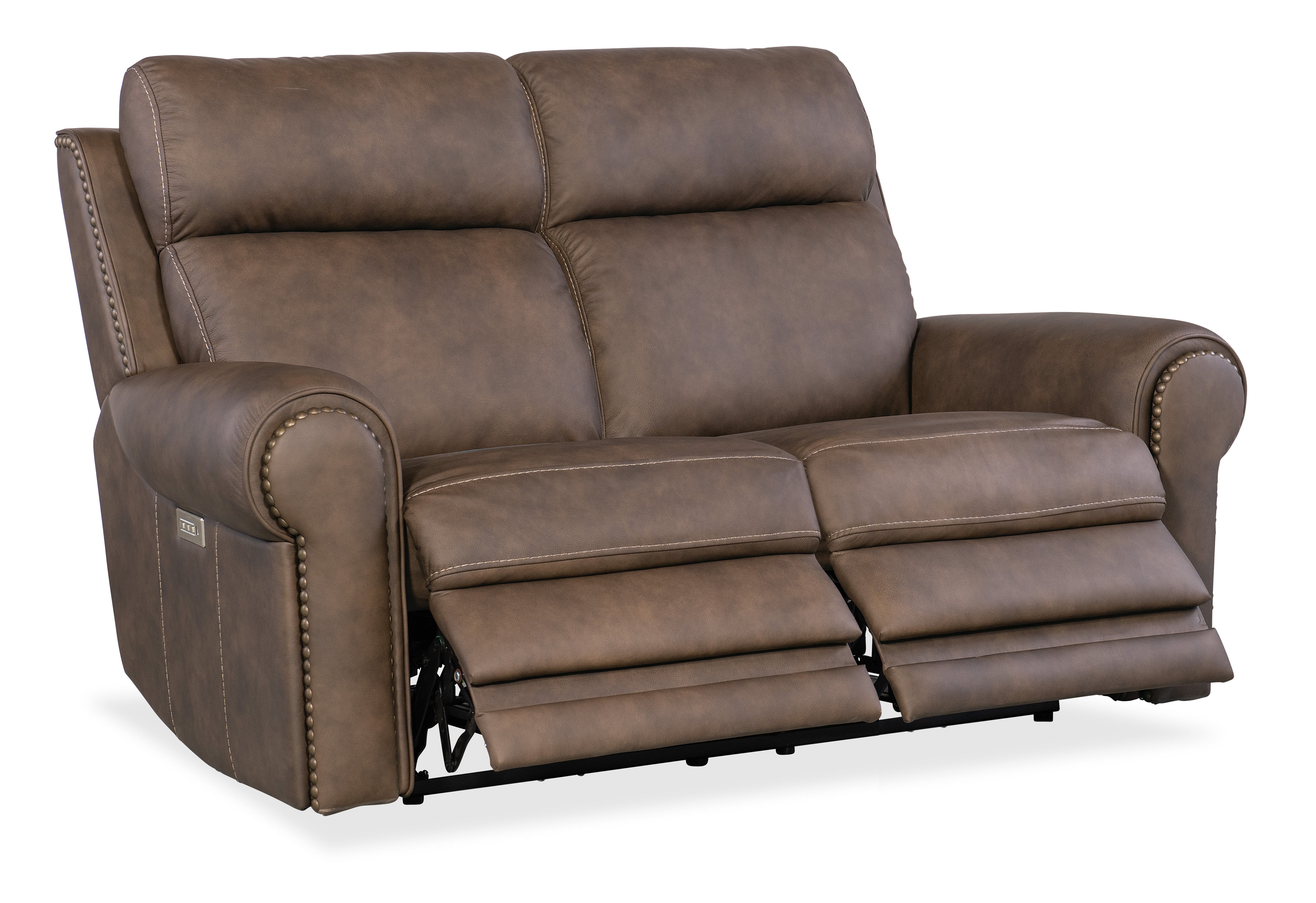 Hooker Furniture Duncan Power Loveseat with Power Headrest & Lumbar in Medium Brown