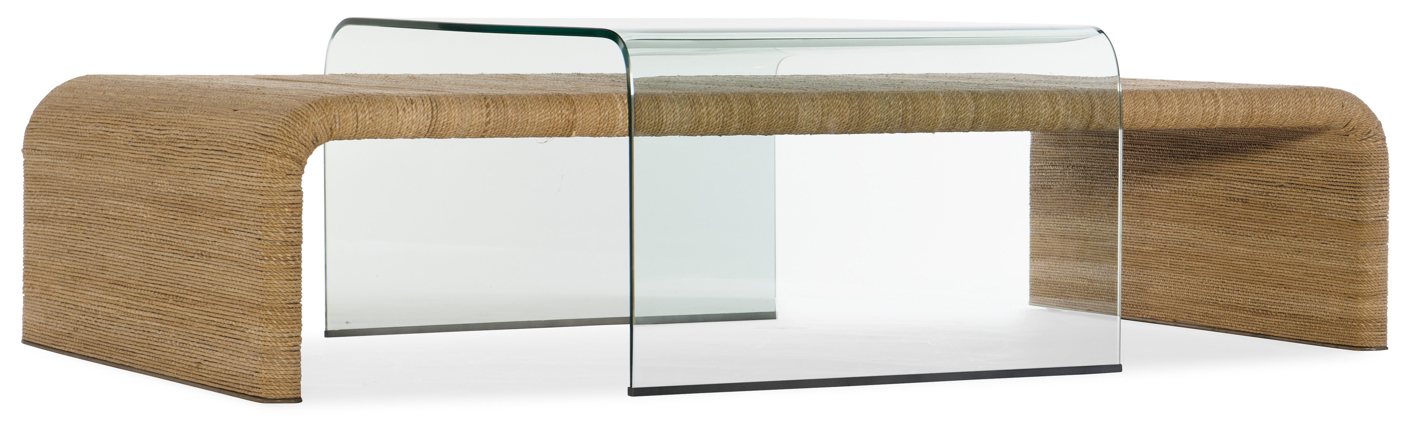 Hooker Furniture Amani Rope and Glass Cocktail Table in Medium Brown