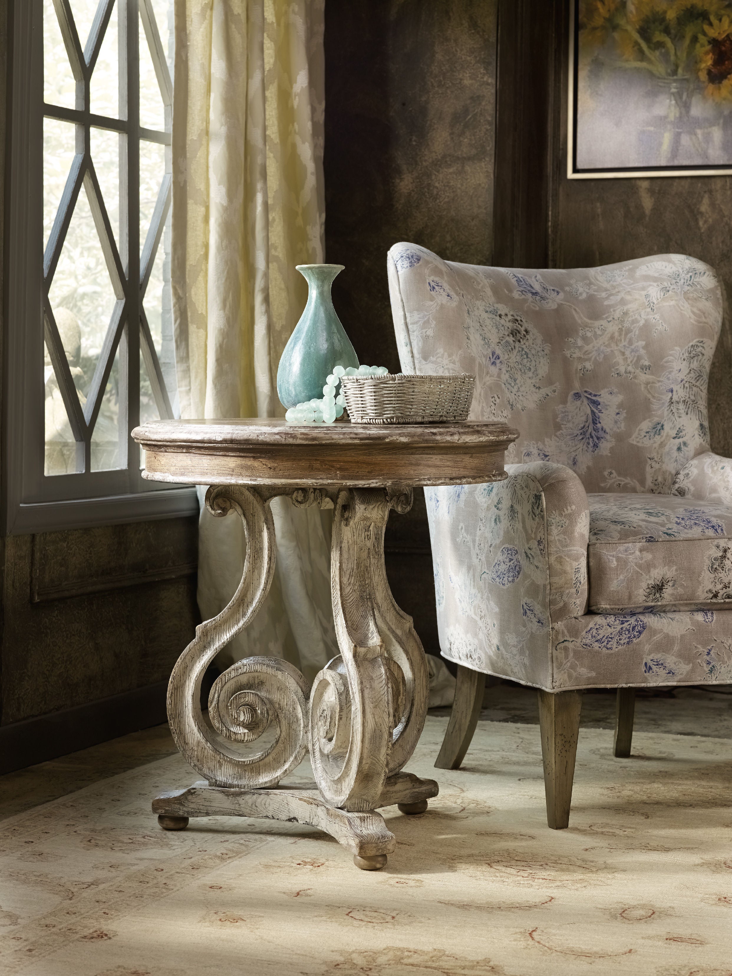 Hooker Furniture Chatelet Scroll Accent Table in Beige
