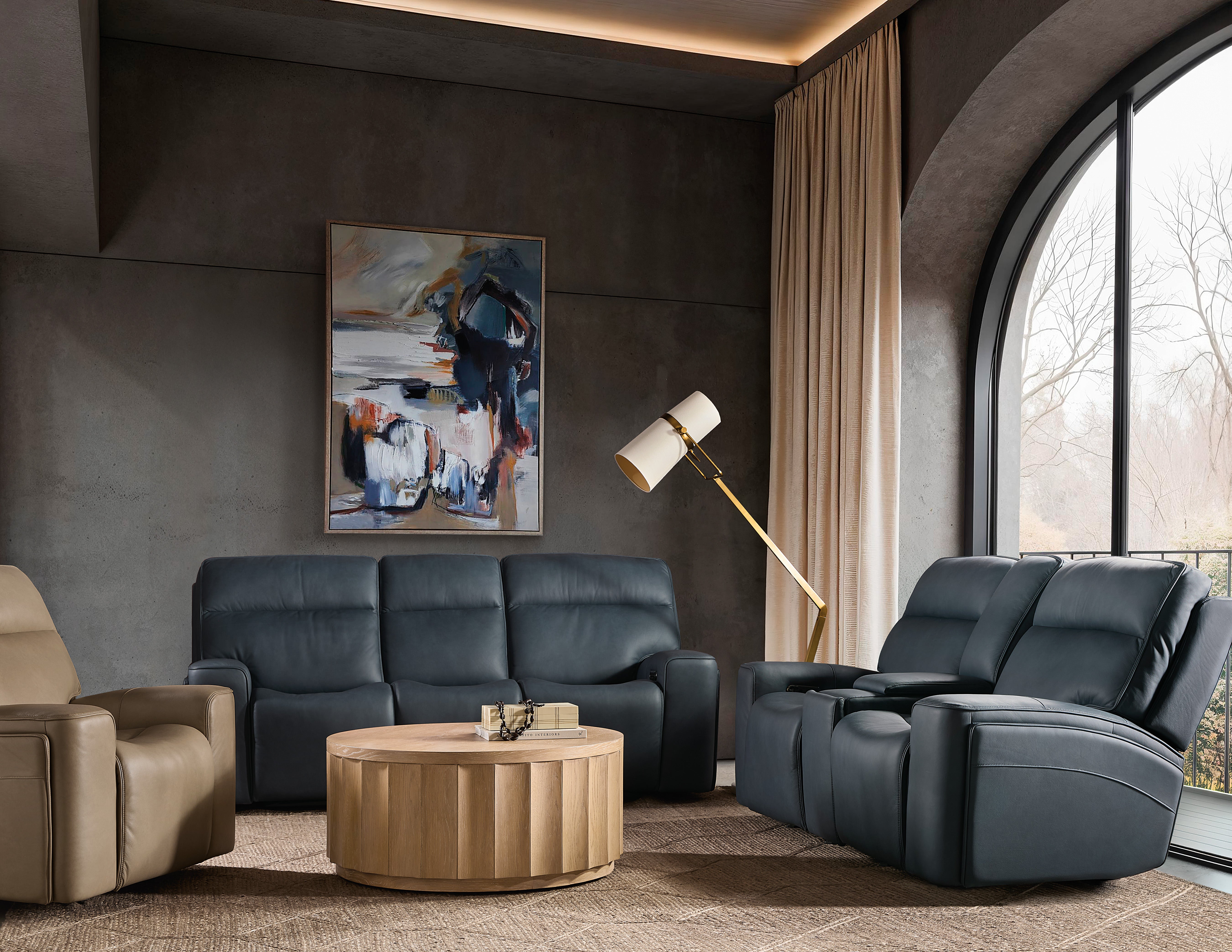 Hooker Furniture Riverton Power Sofa with Power Headrest and Lumbar in Blue
