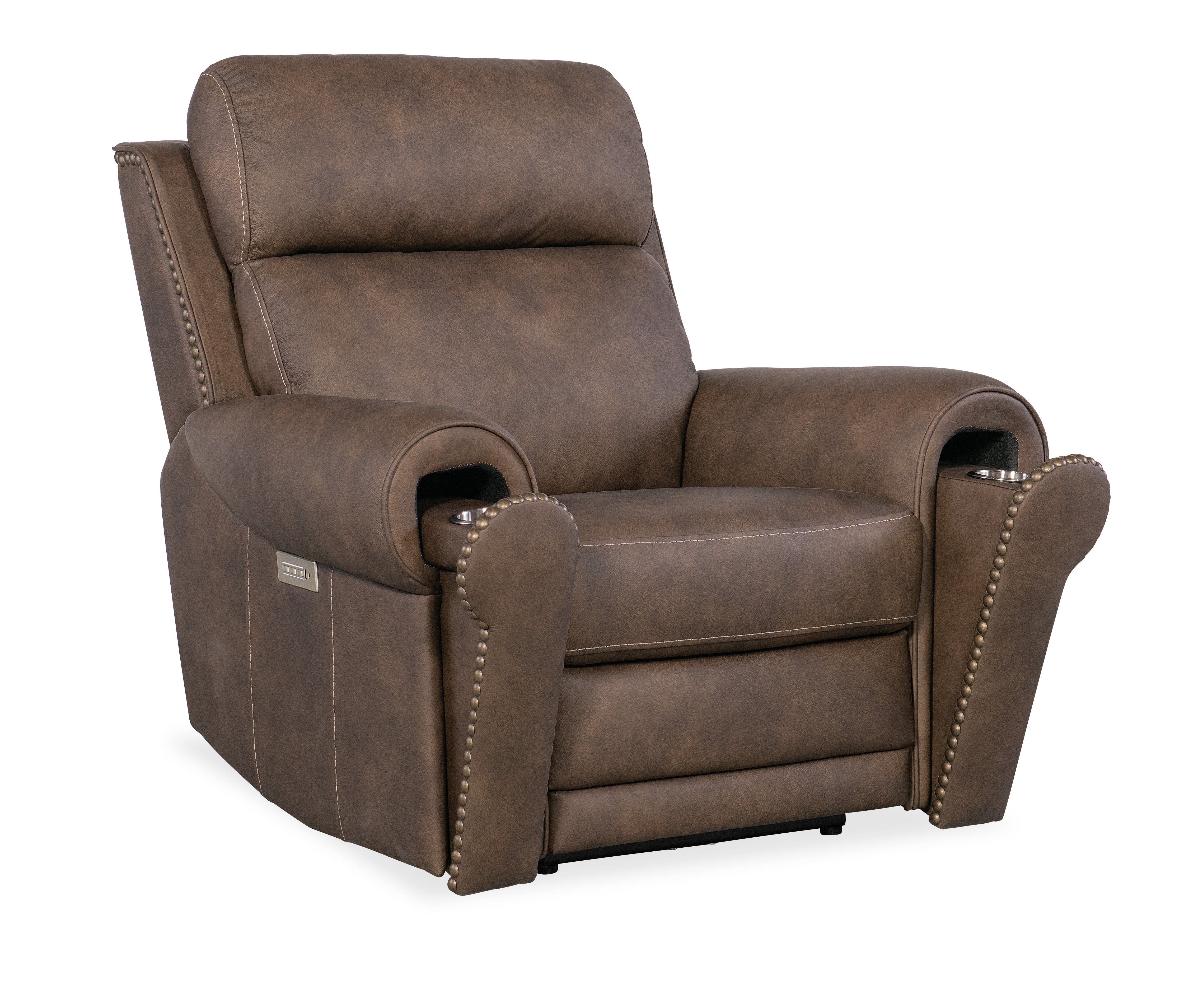 Hooker Furniture Duncan Power Recliner with Power Headrest & Lumbar in Medium Brown